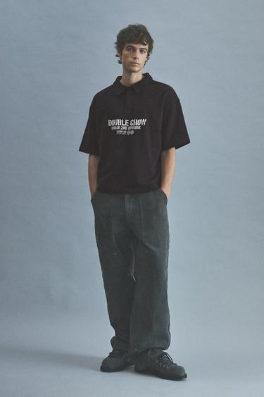 Short sleeve text polo shirt — Black 4
