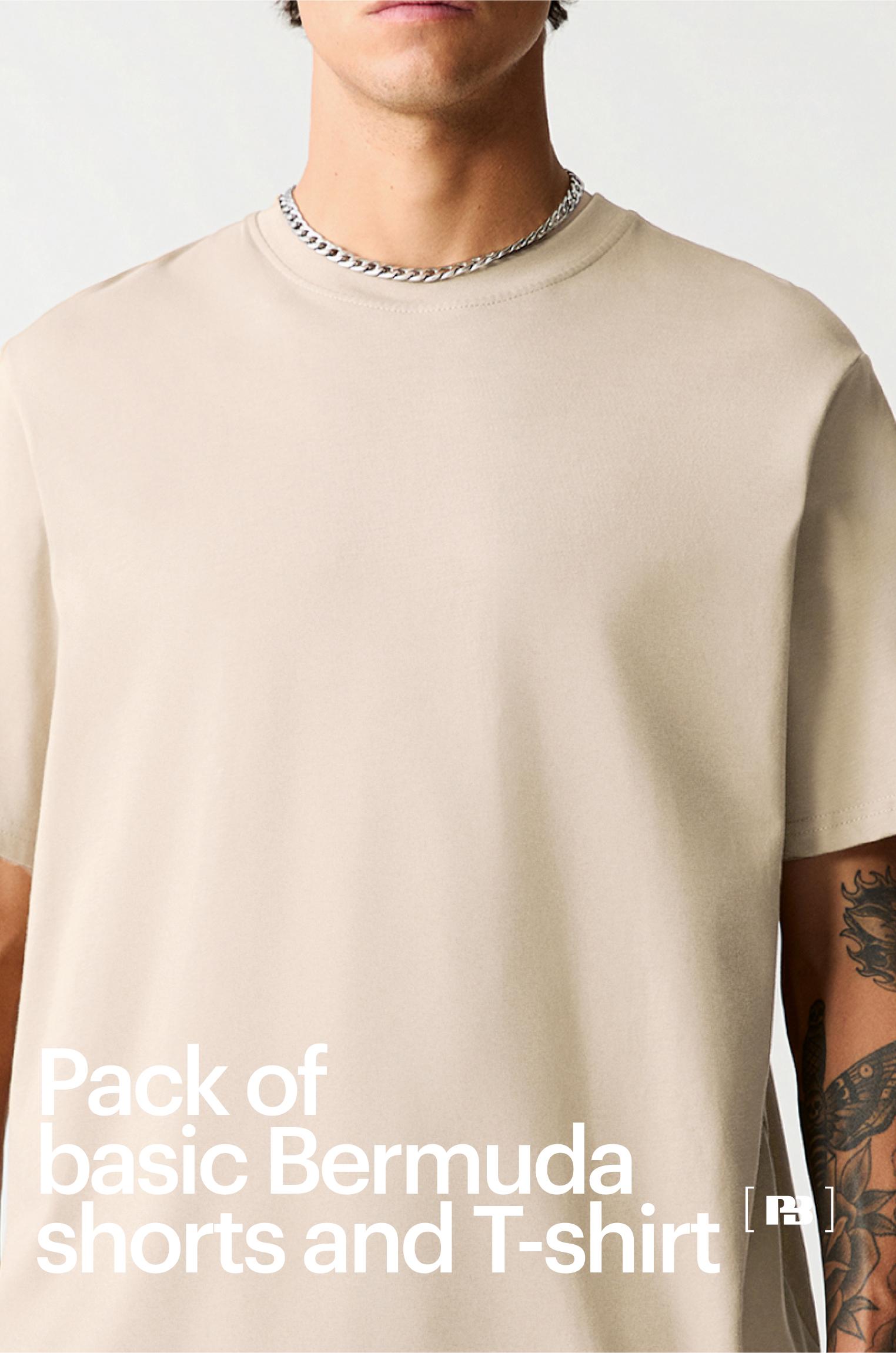 Pack of Bermuda jogger shorts and T-shirt — Sand