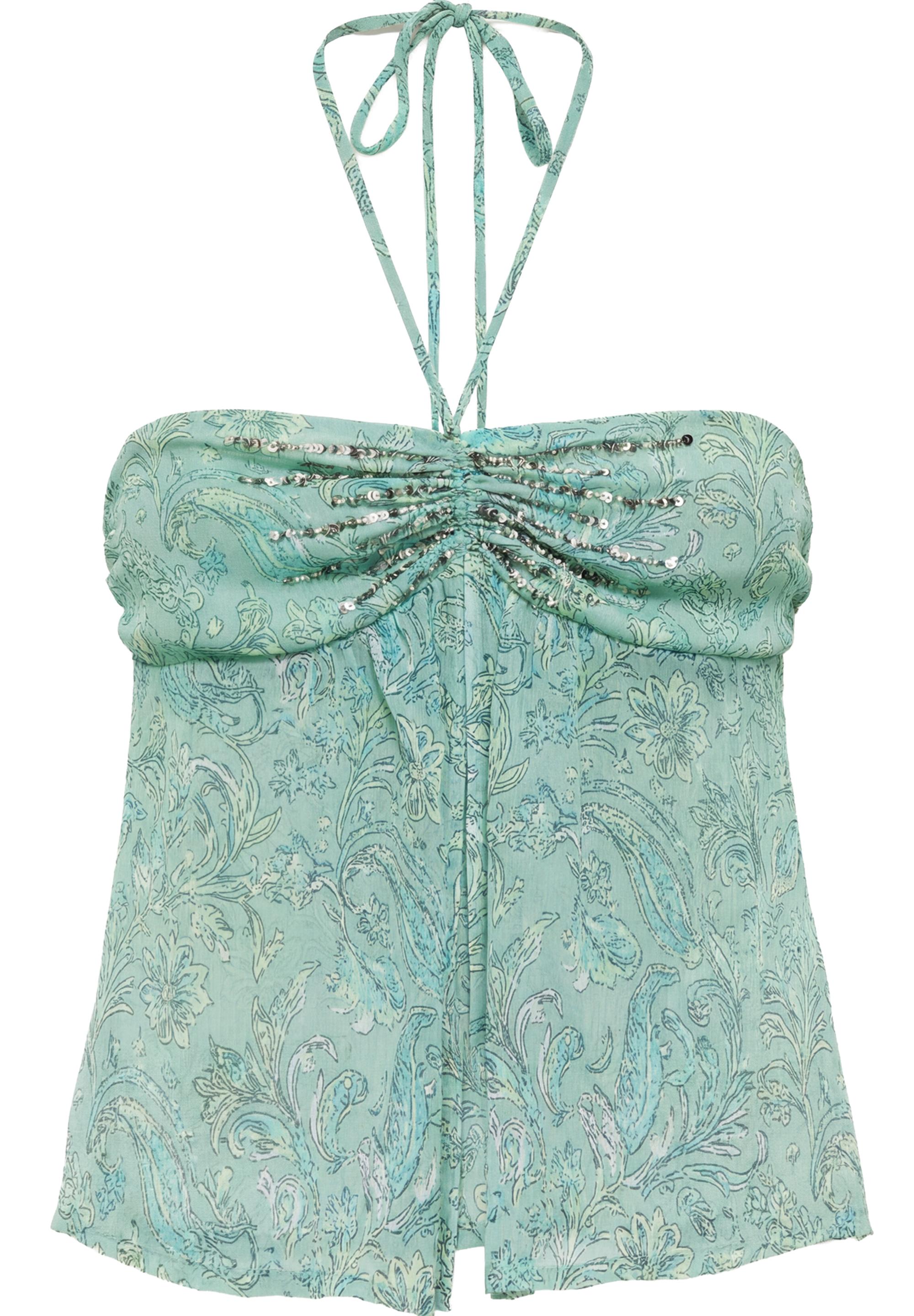 Gathered beaded top — Turquoise