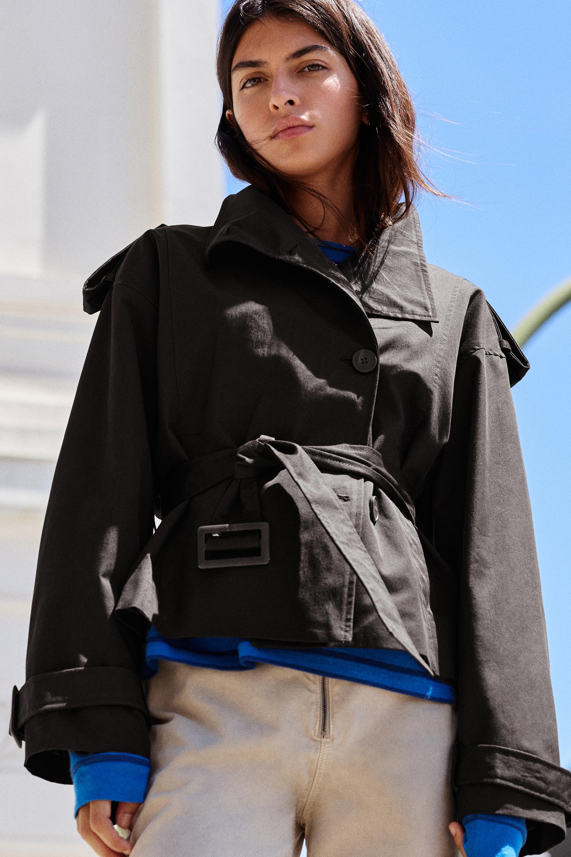 Short belted trench coat — Black