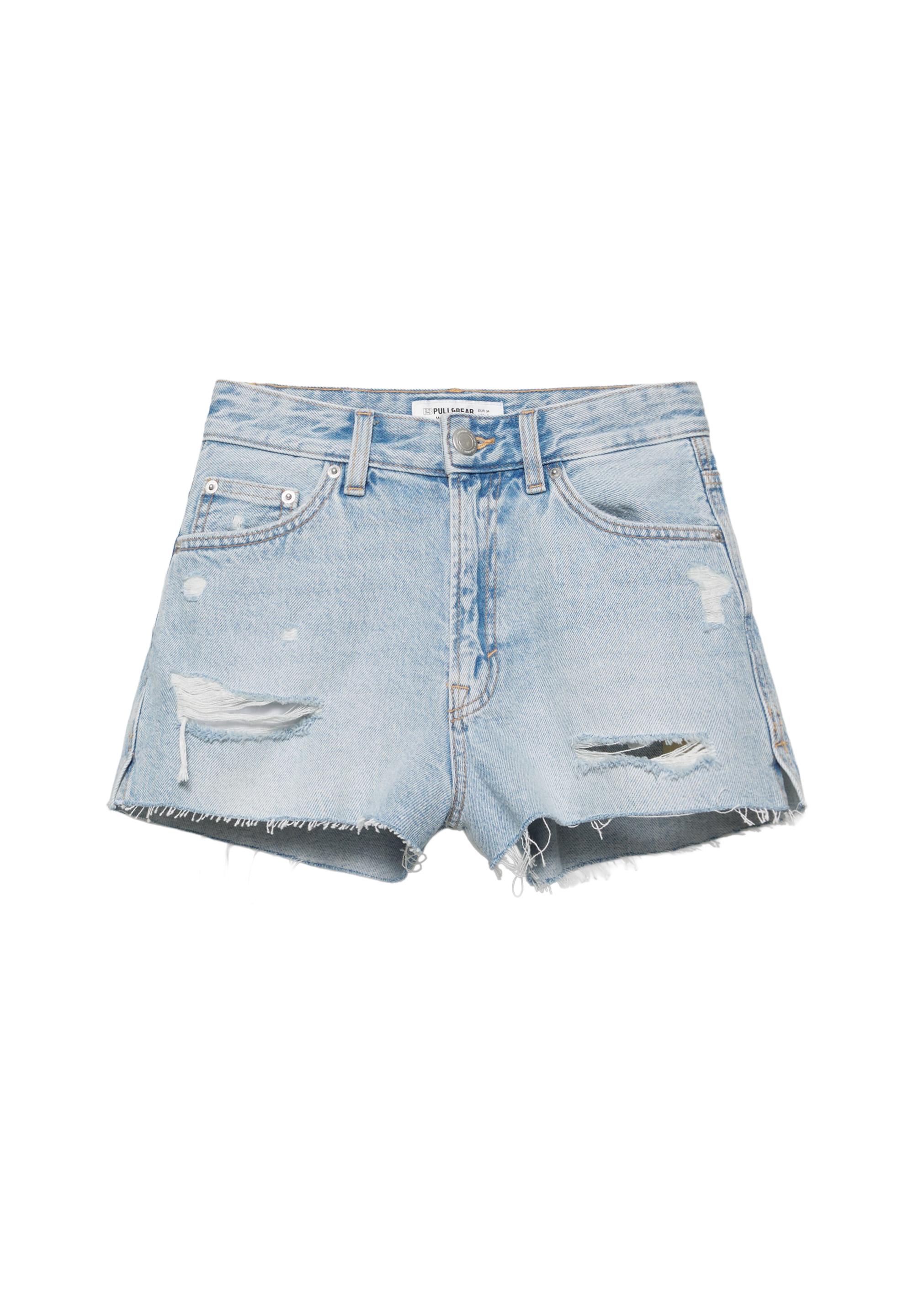 Mom fit ripped denim shorts — Pale blue