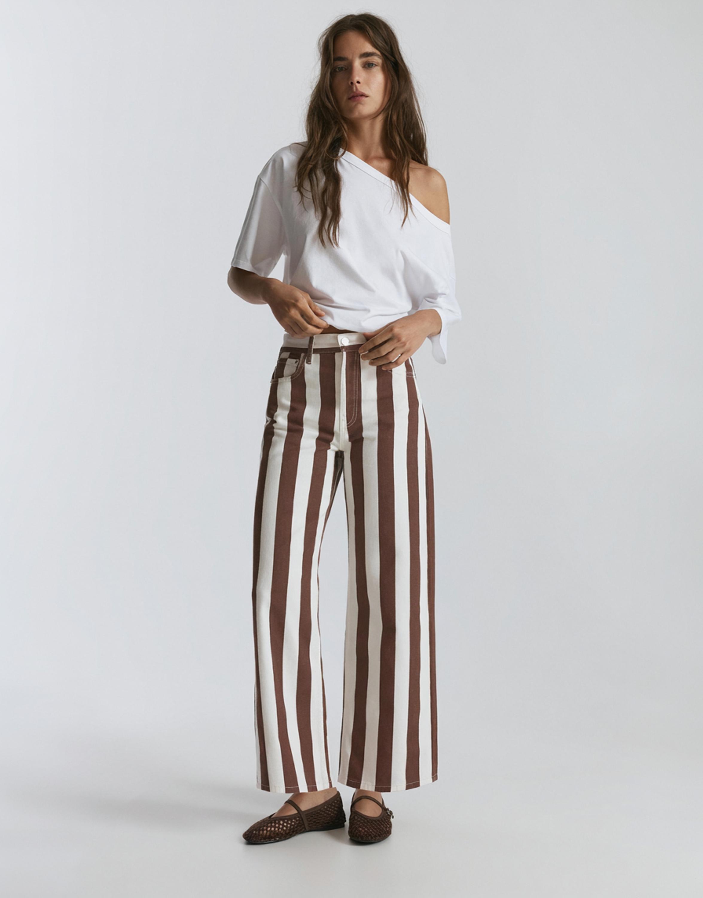 Striped straight-leg trousers — Brown