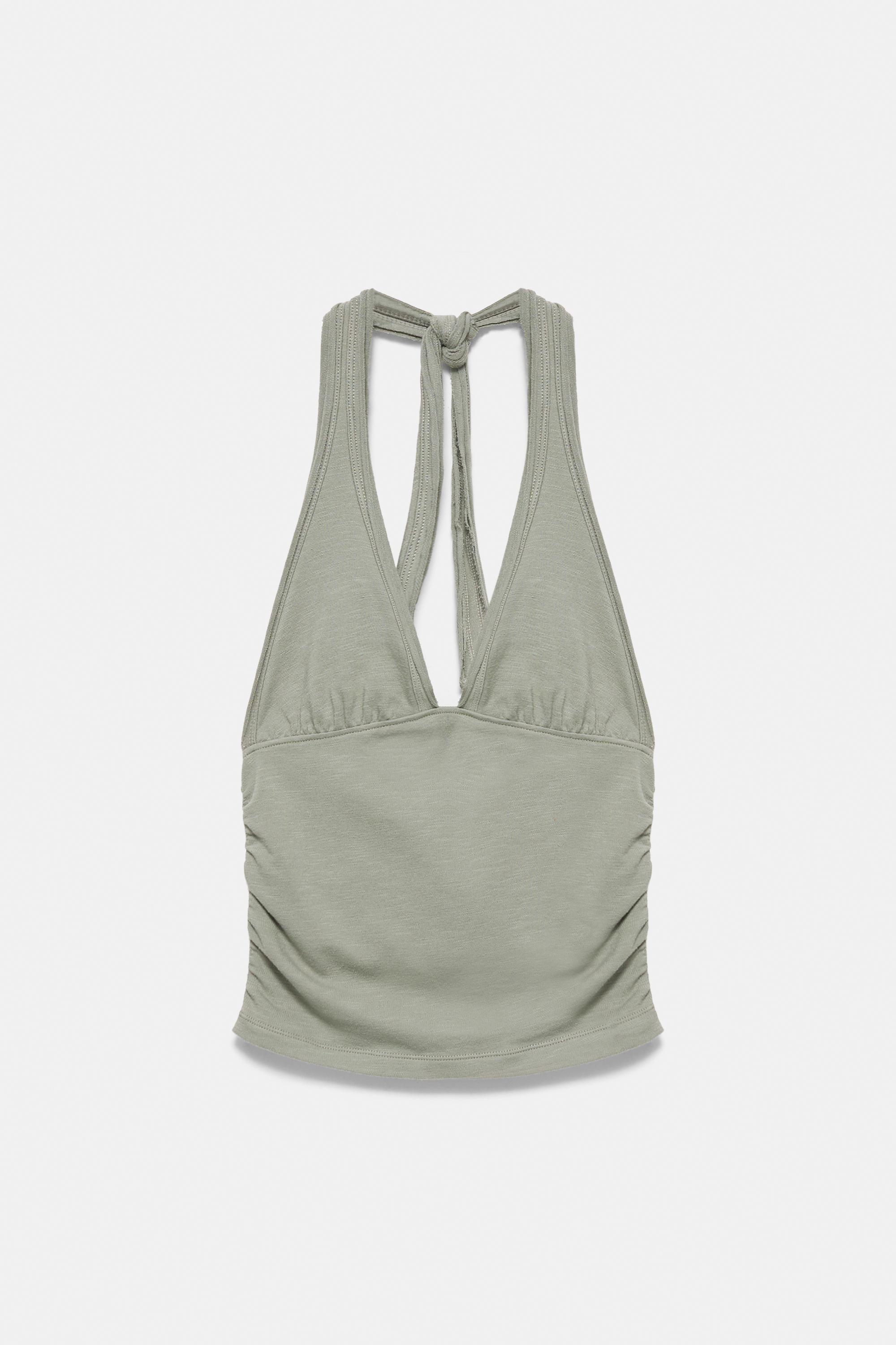 Halter top with tie detail — Medium khaki