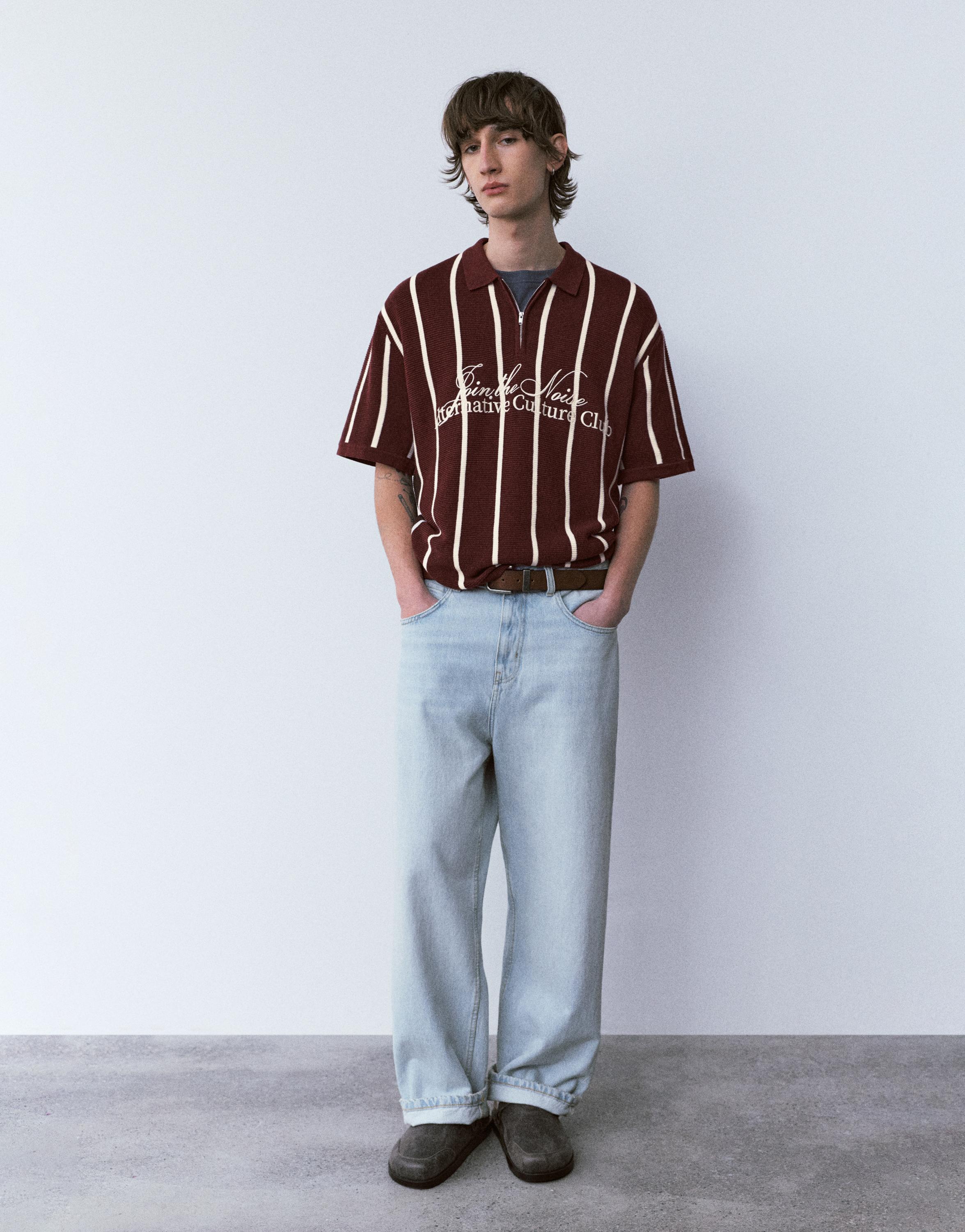 Fermuarlı çizgili triko polo - Görsel 11