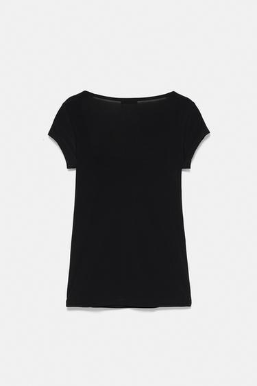 Square neckline top with gathered detail — Black 6