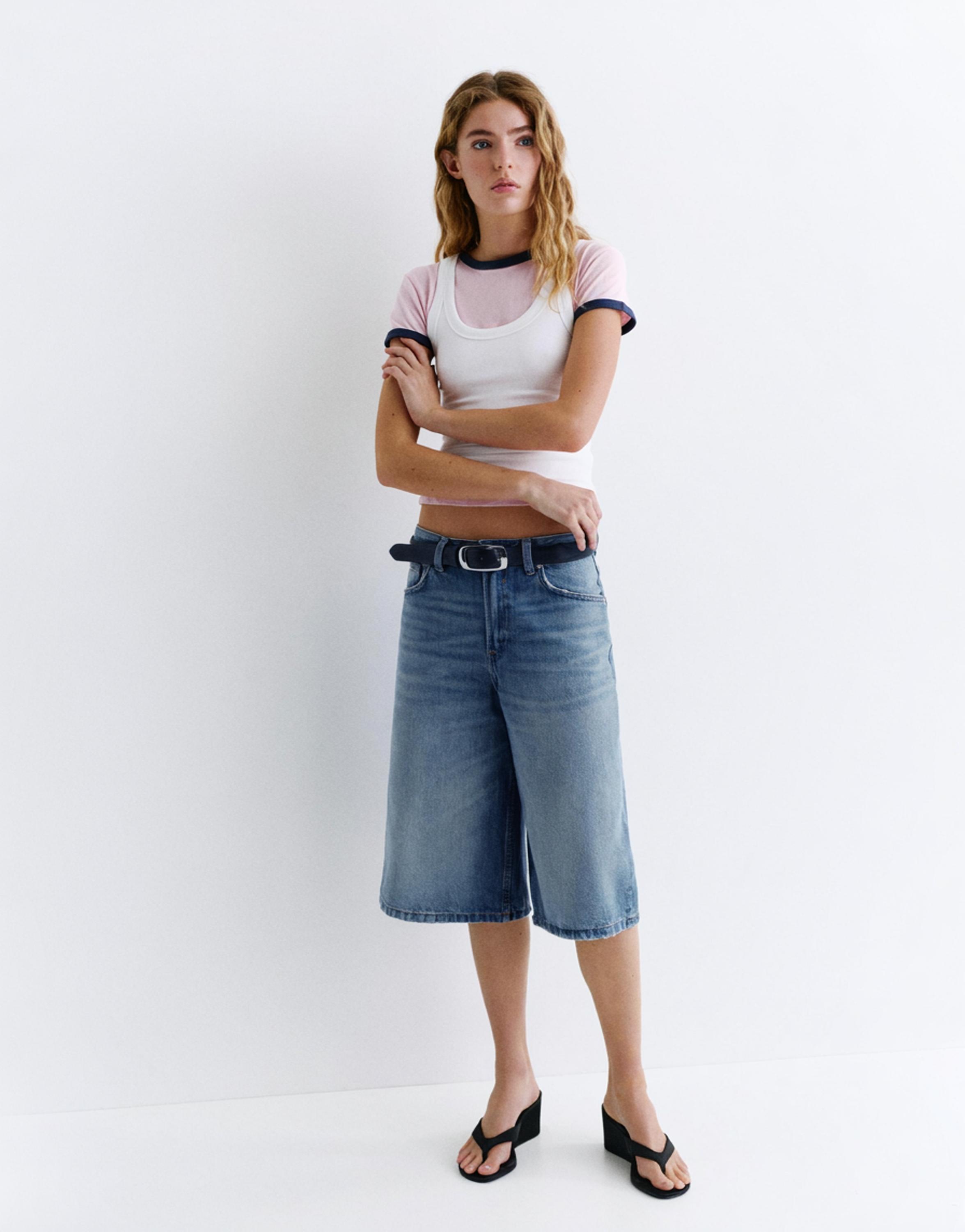 Düşük bel denim şort - Görsel 23