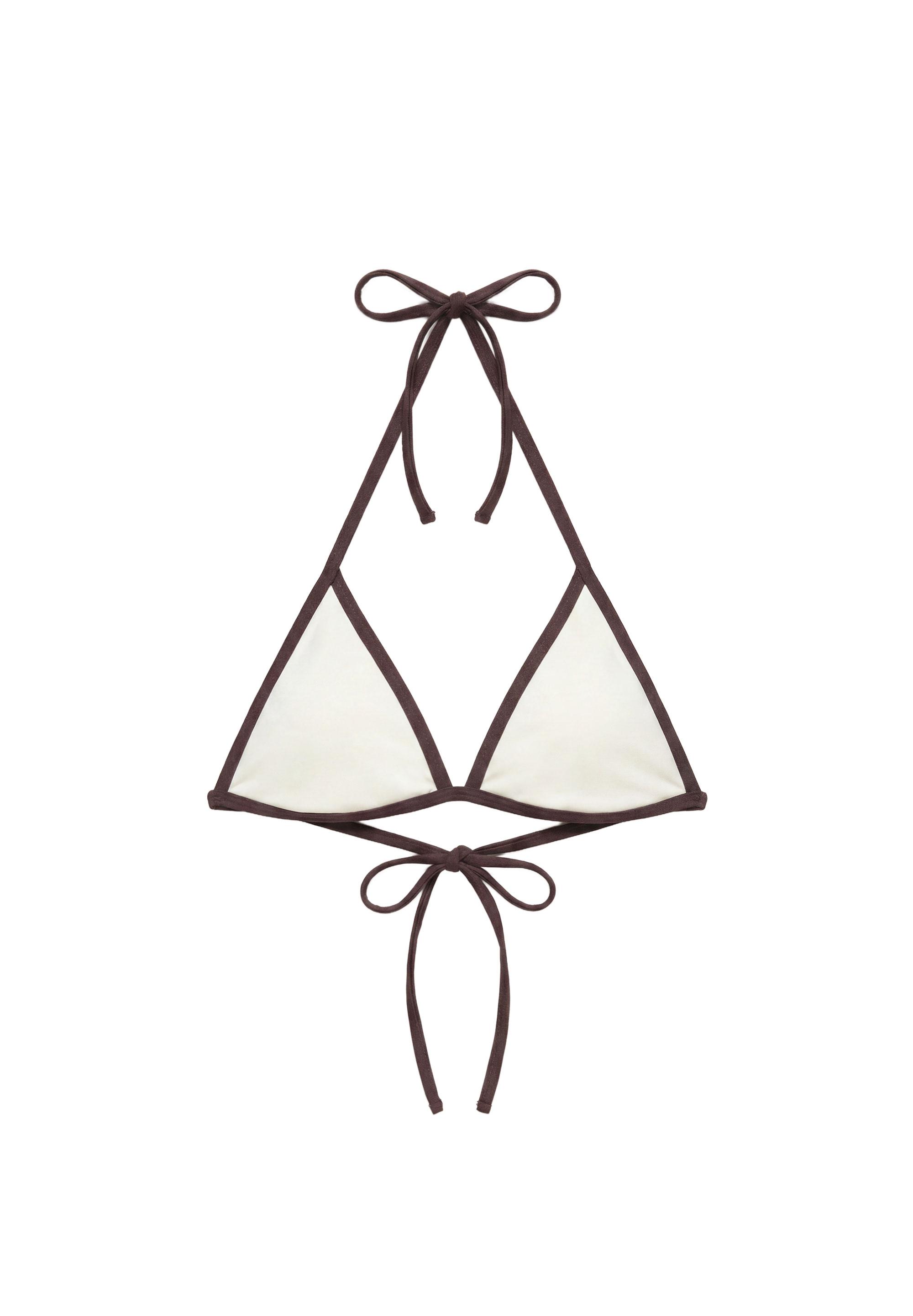Contrast trim triangle bikini top — White