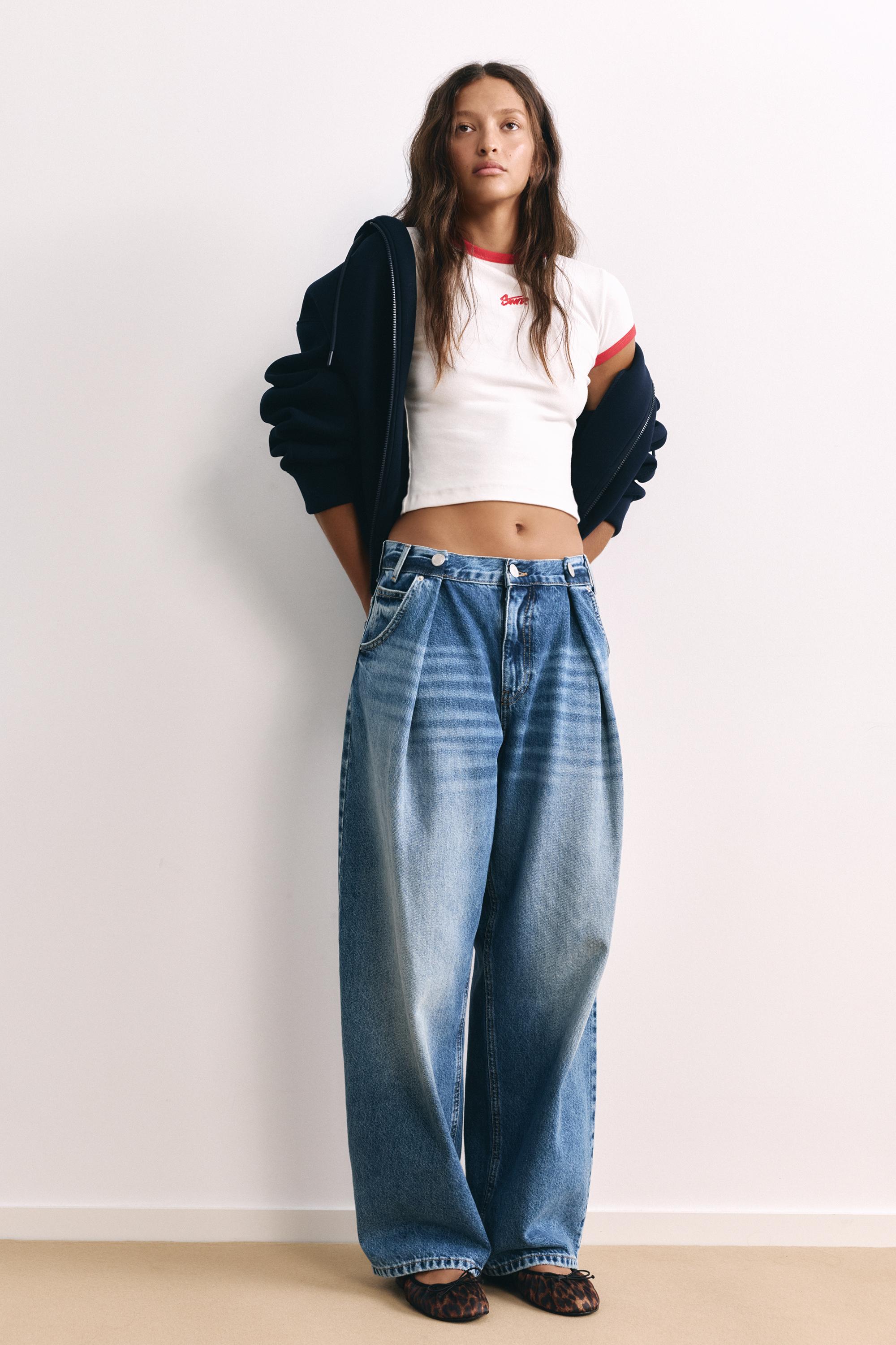 Pleated balloon-fit baggy jeans — Dark blue