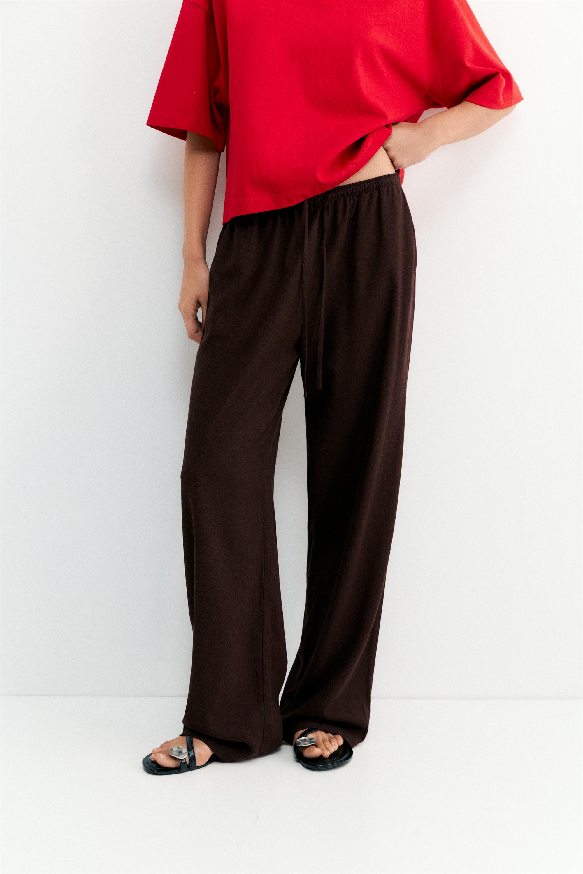 Flowy trousers with linen — Brown