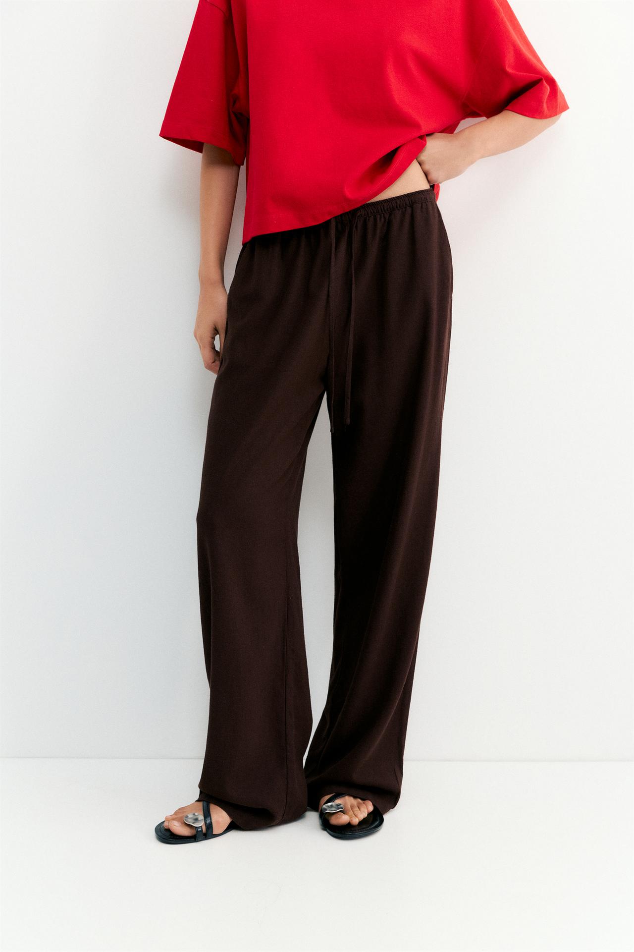 Flowy trousers with linen — Brown