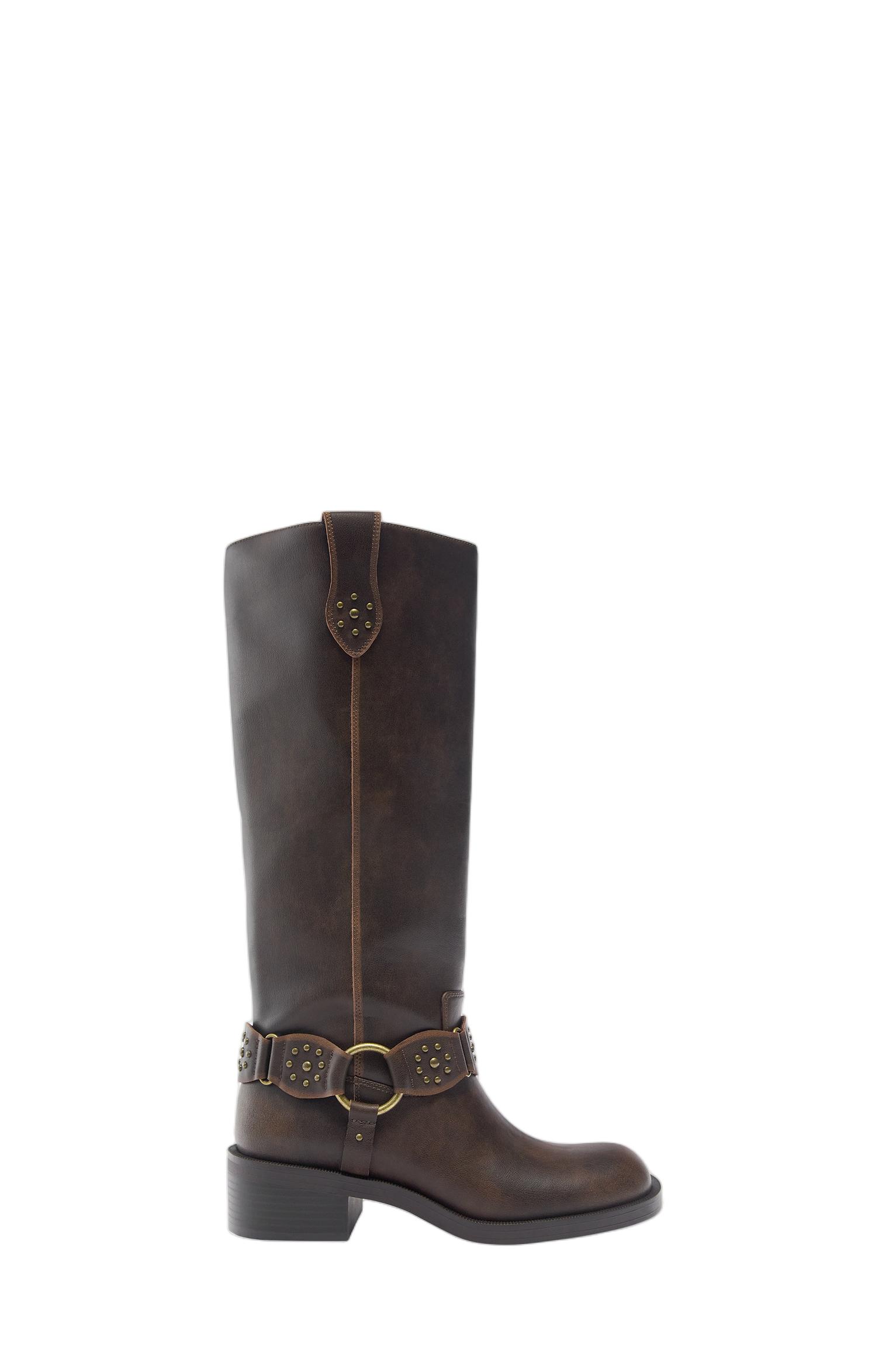 Studded biker boots — Brown