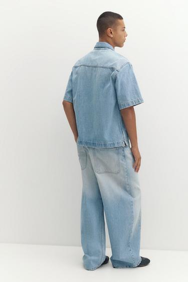 Short sleeve zipped denim shirt — Pale indigo 2