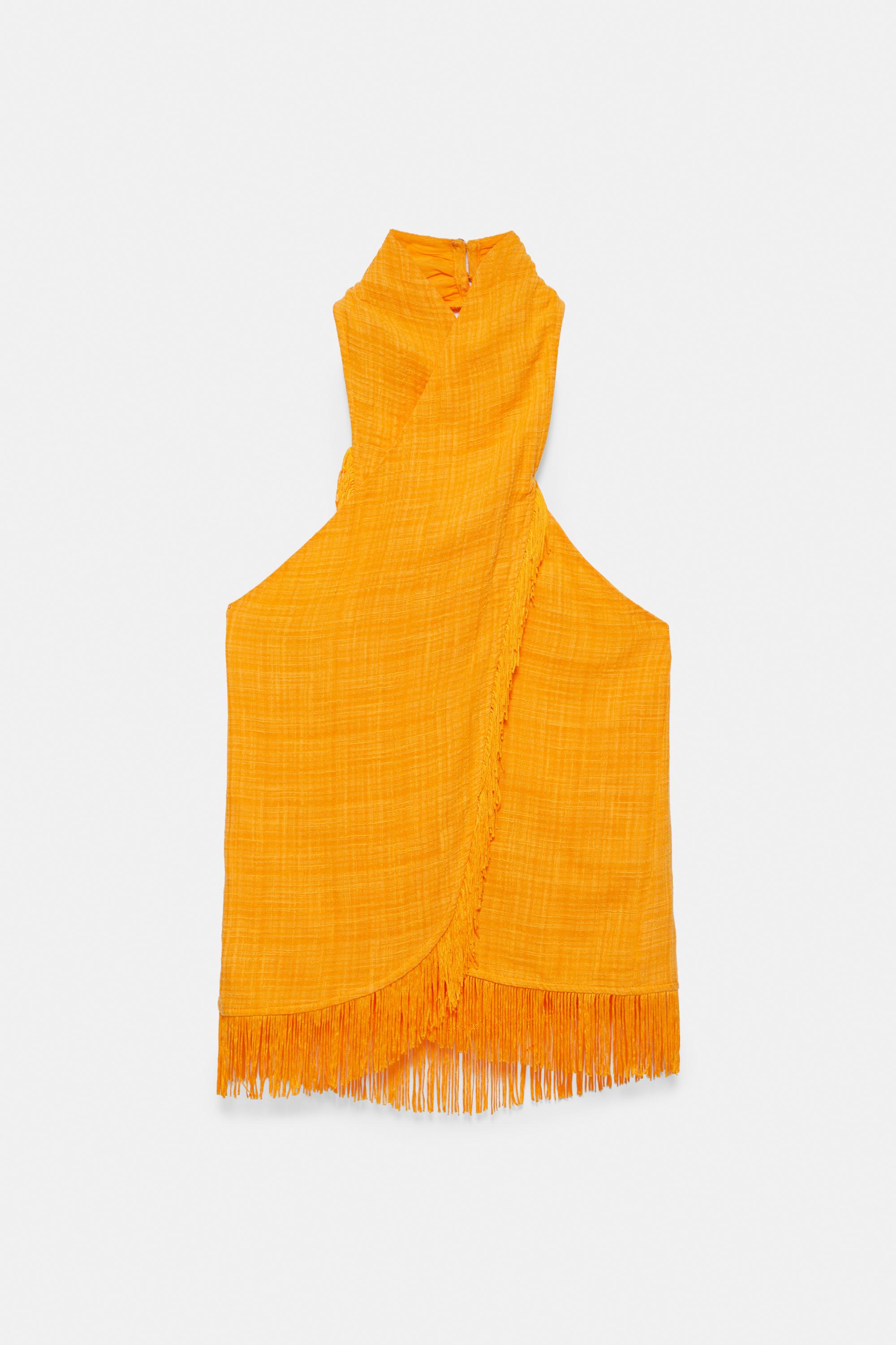 Fringed crossover halter top — Orange