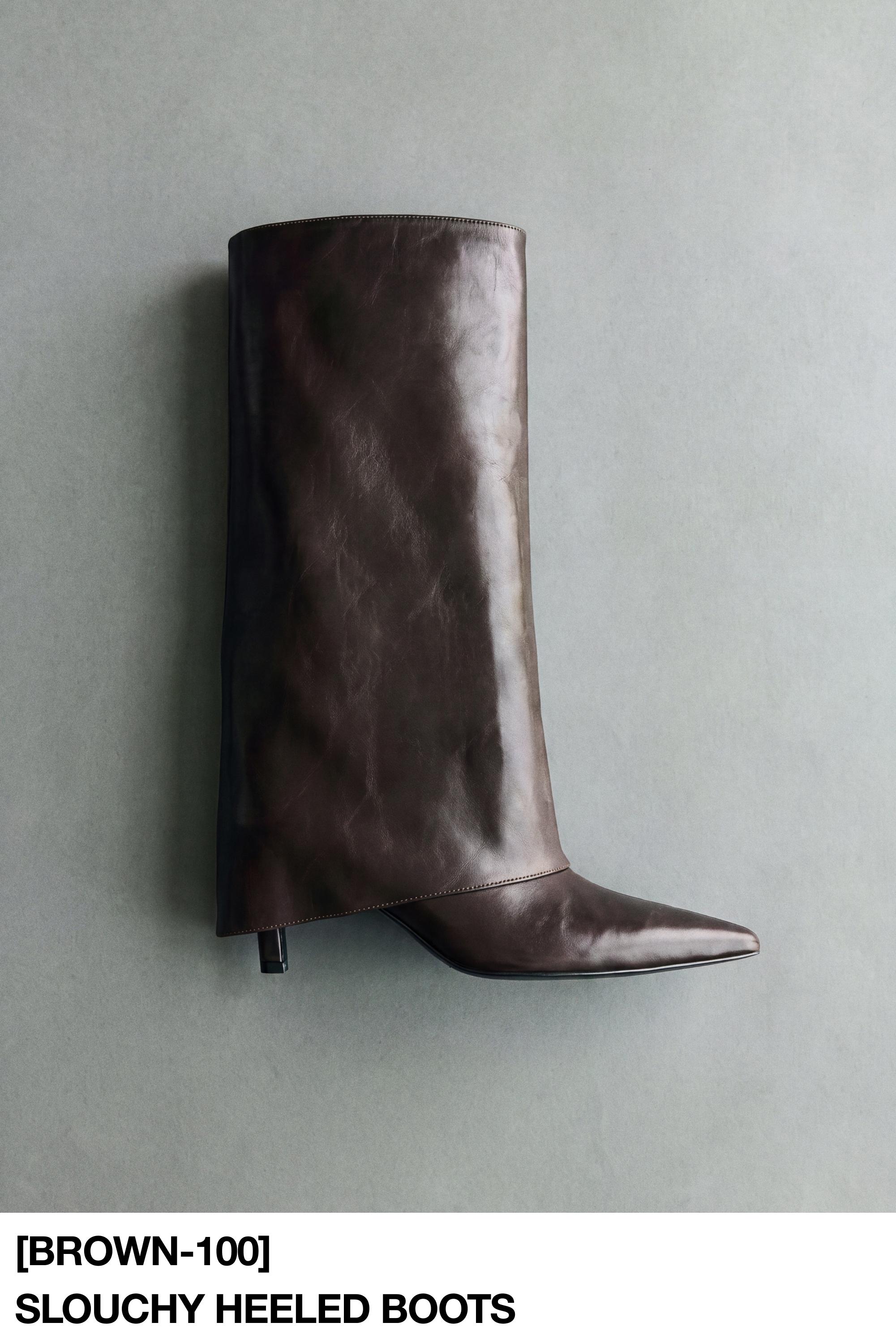 Heeled footed leggings boots — Brown