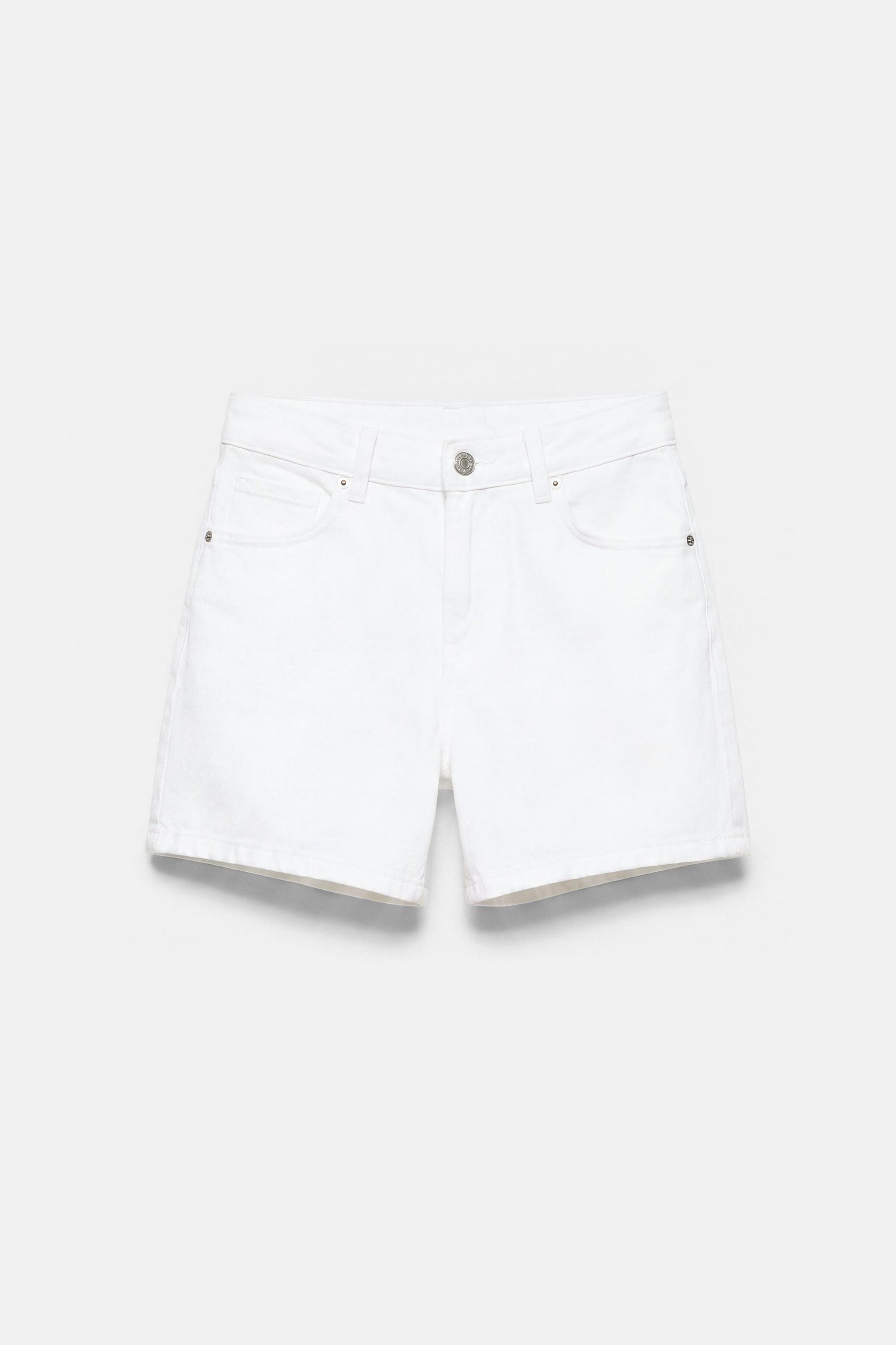 Mid-waist denim Bermuda shorts — White