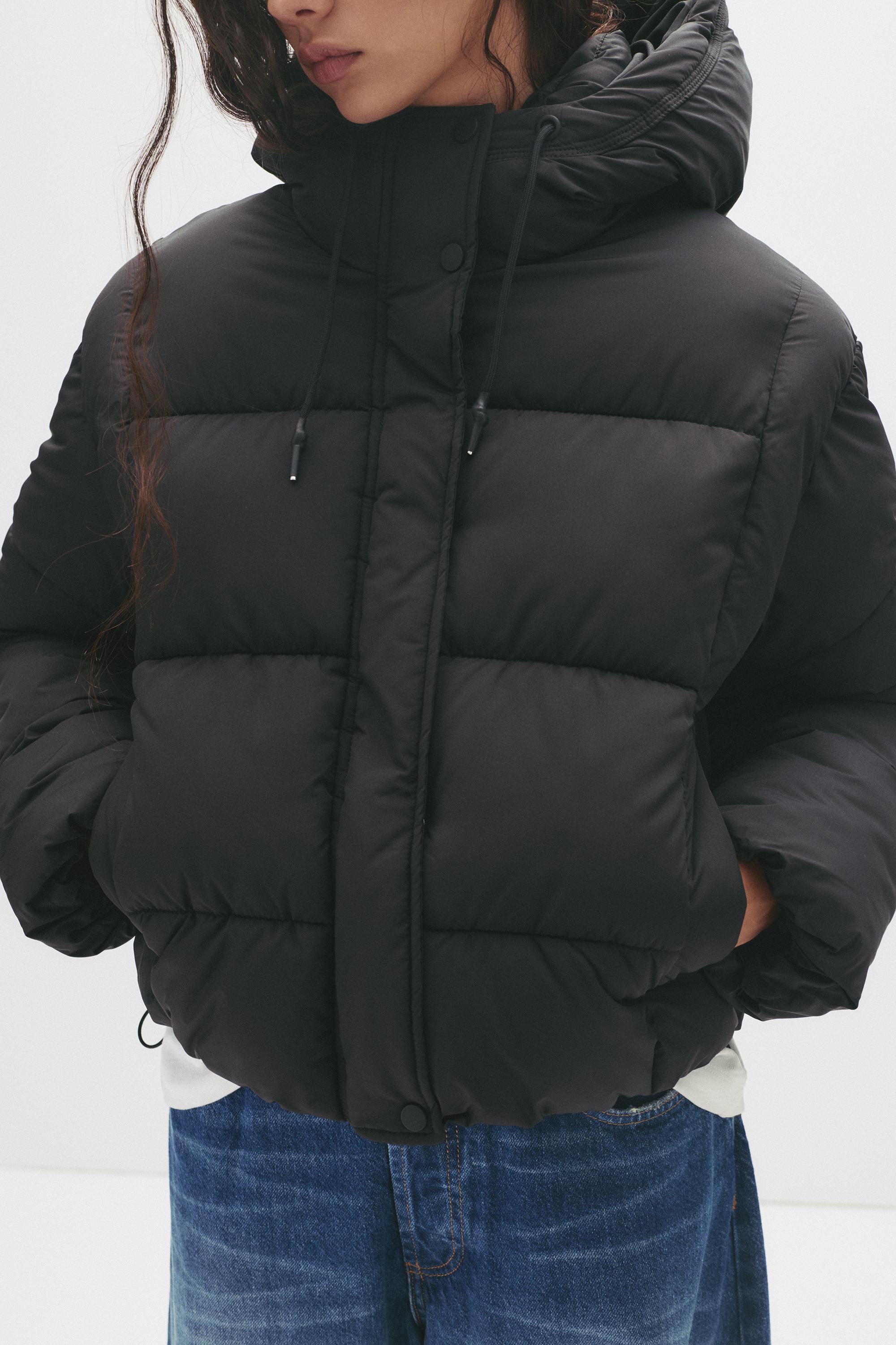 Hooded Padded Jacket — Black