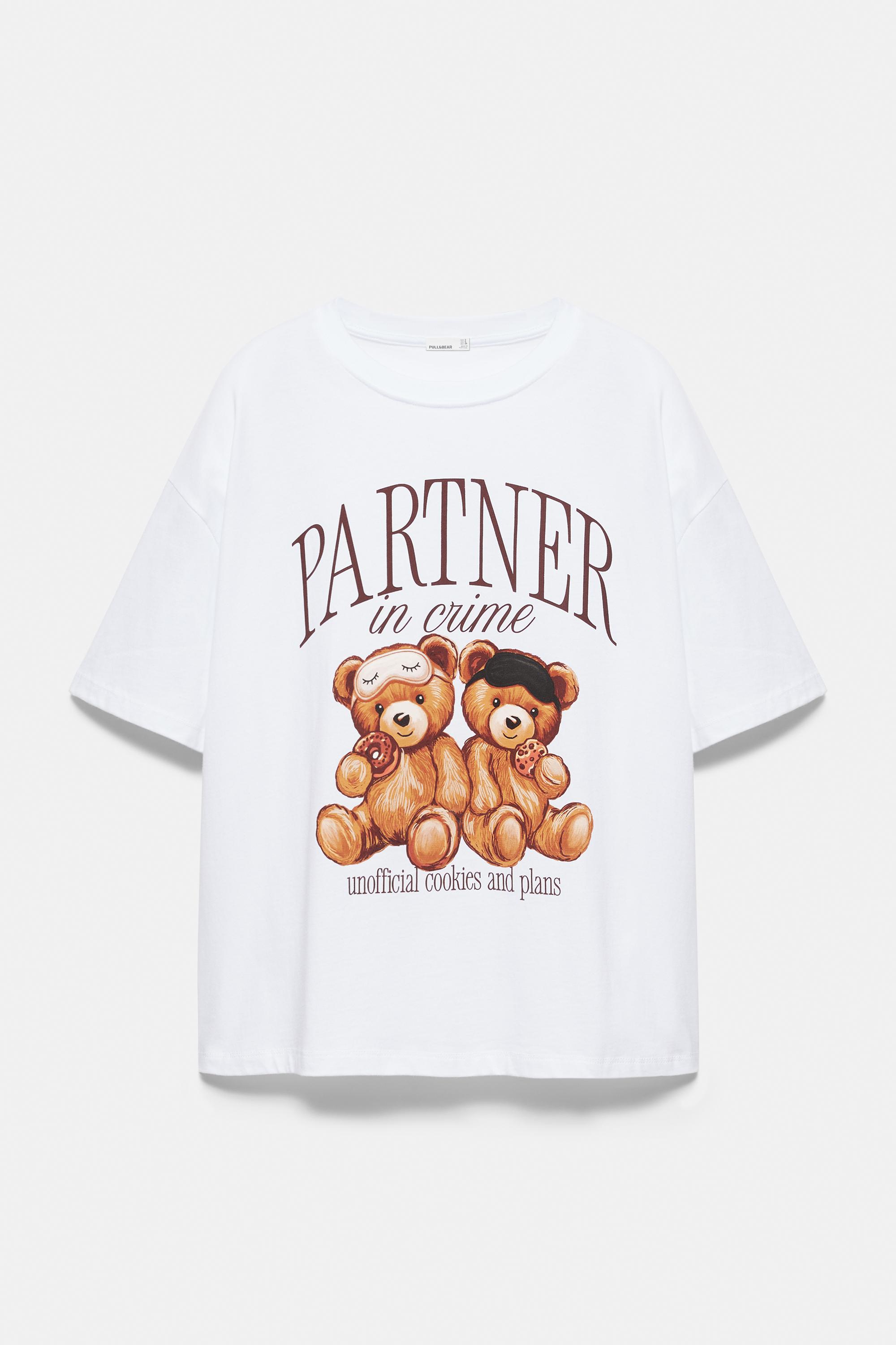 Oversize bear graphic T-shirt — Ecru