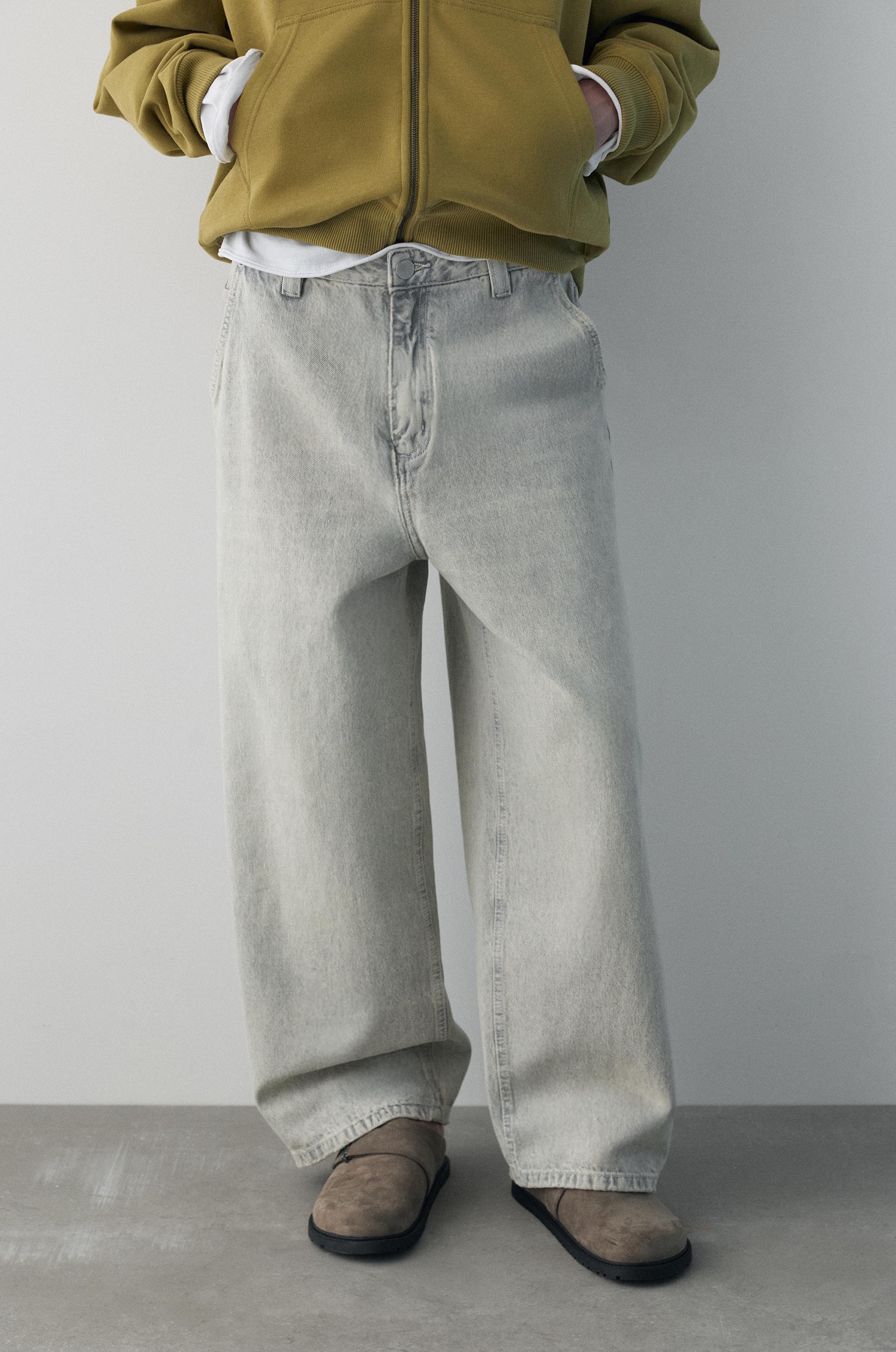 Embroidered skater jeans — Pale grey