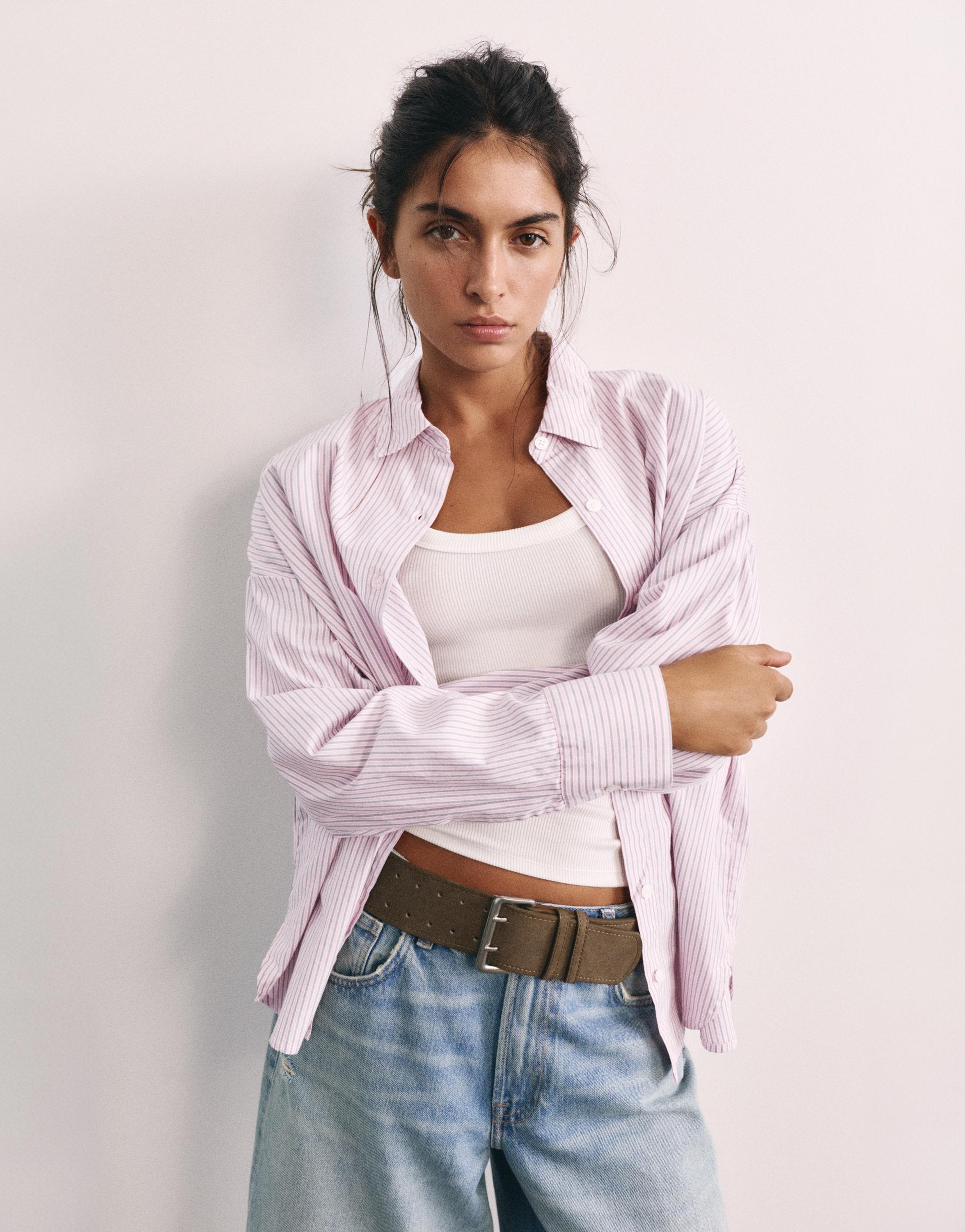 Embroidered striped shirt — Pastel pink