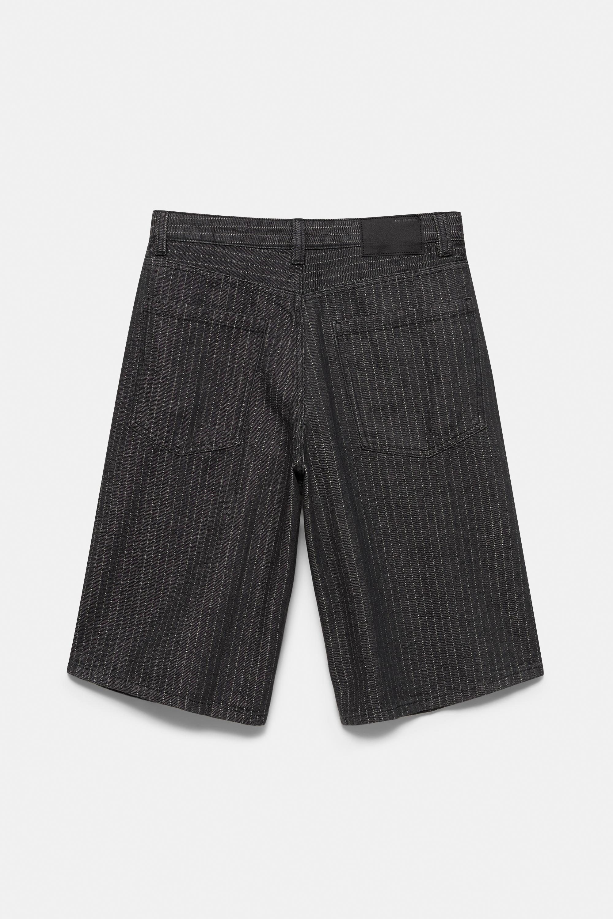 Pinstripe skater denim Bermuda shorts — Black