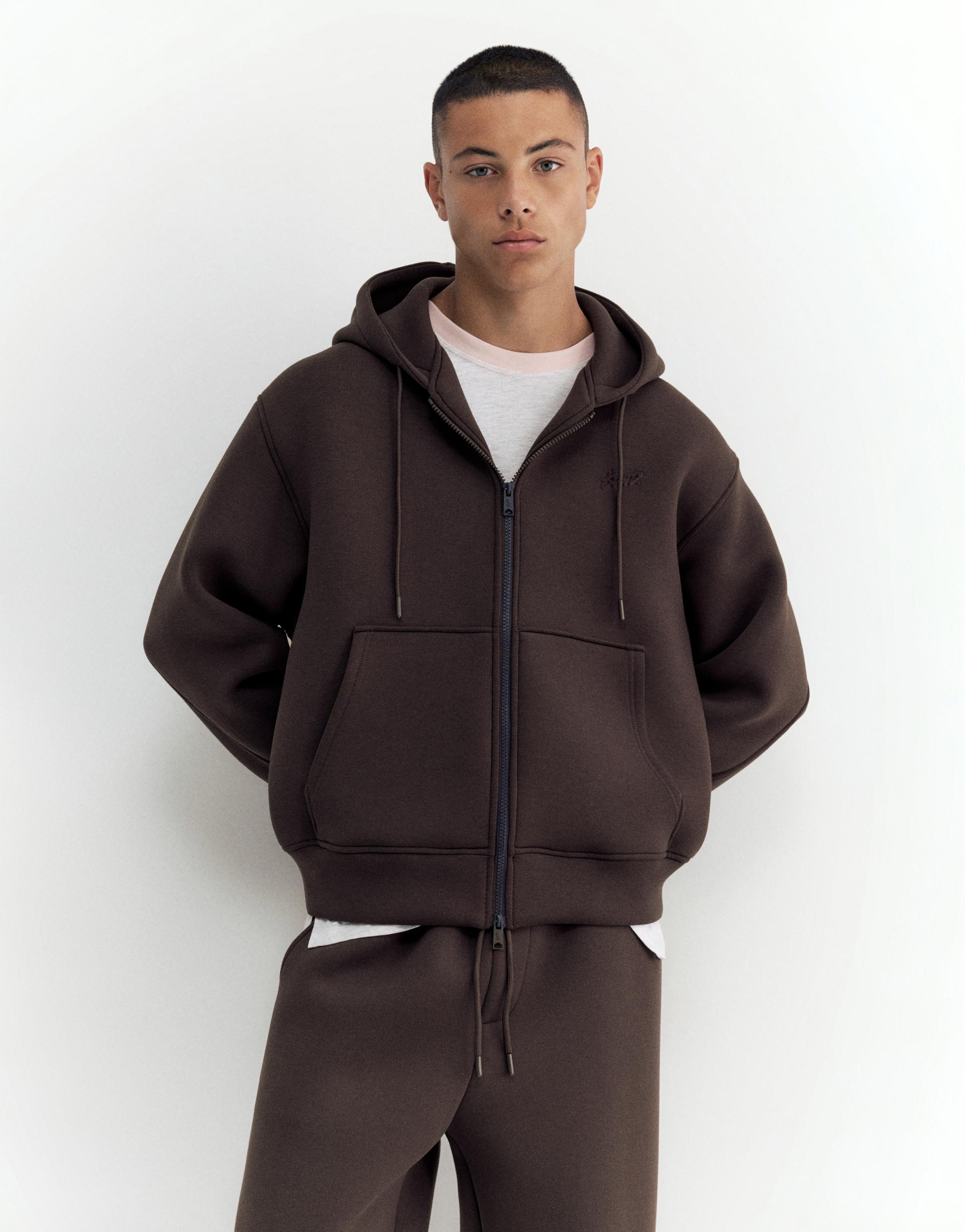 Neoprene-effect zip-up hoodie — Anthracite grey