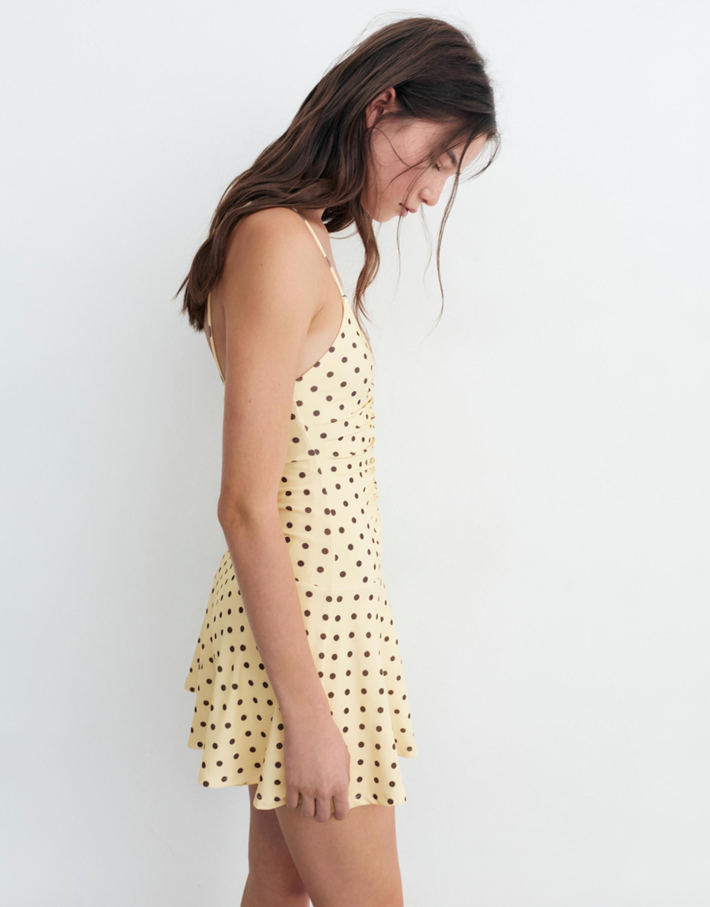 Short strappy gathered dress — Yellow
