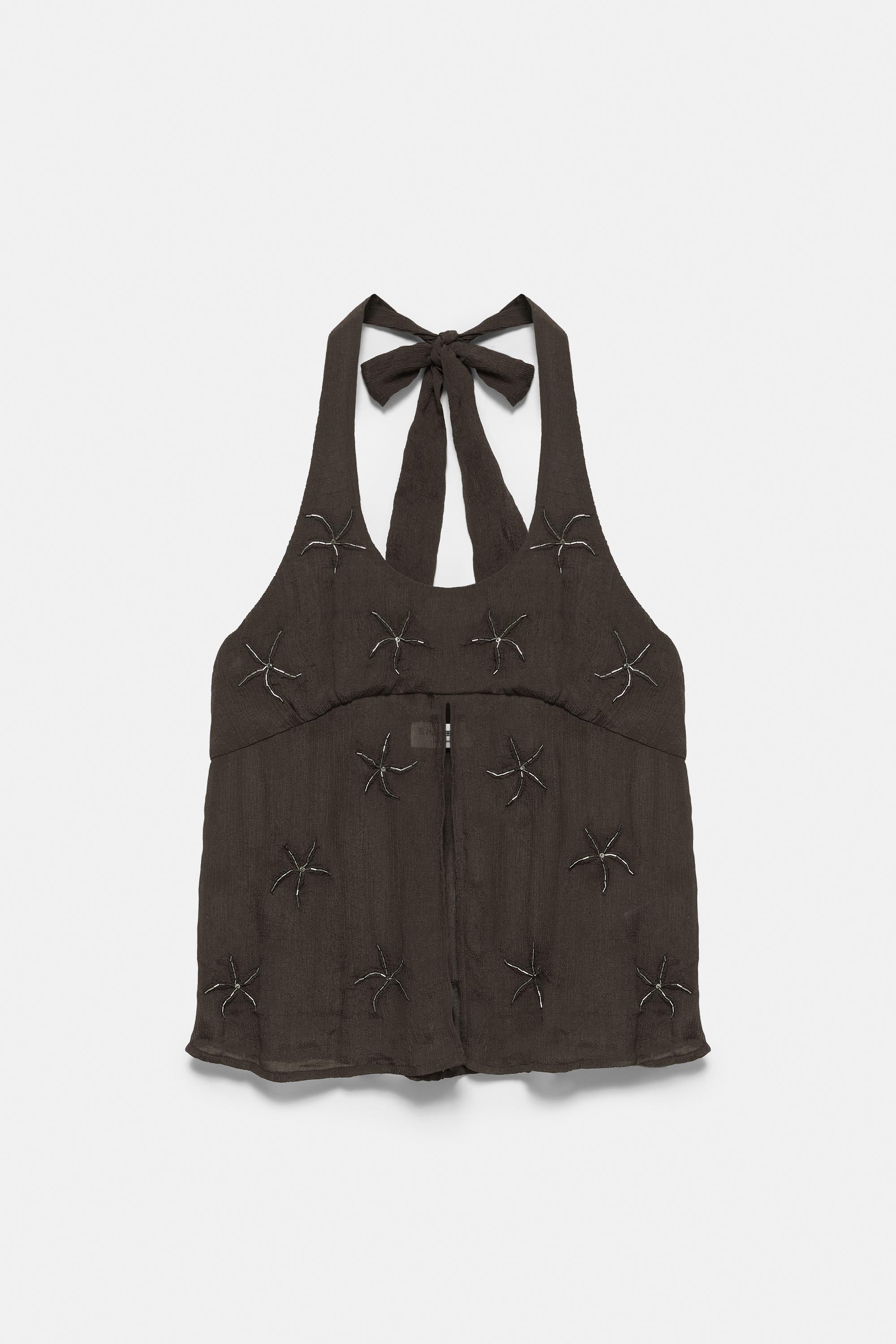 Beaded halter top — Brown