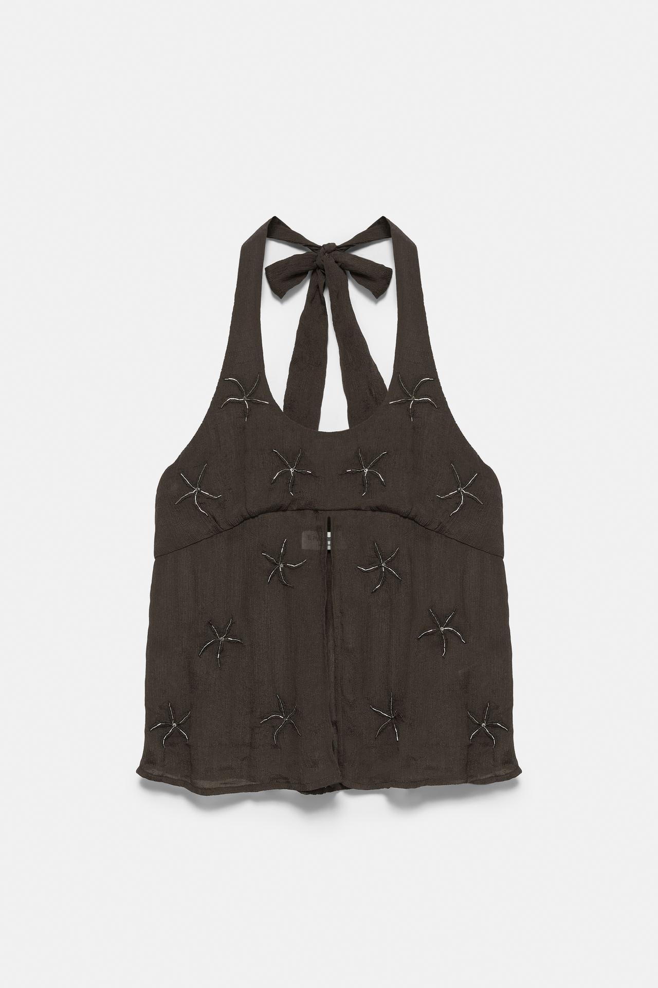 Beaded halter top — Brown