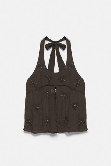 Beaded halter top — Brown 2