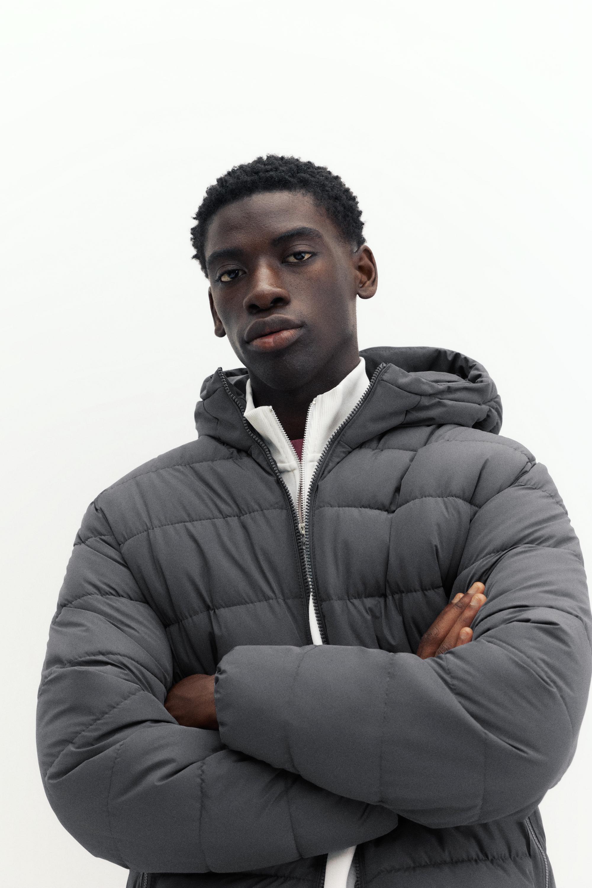 Puffer jacket with hood — Dark grey