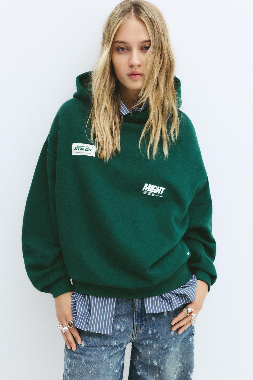Felpa con cappuccio verde PULL&BEAR