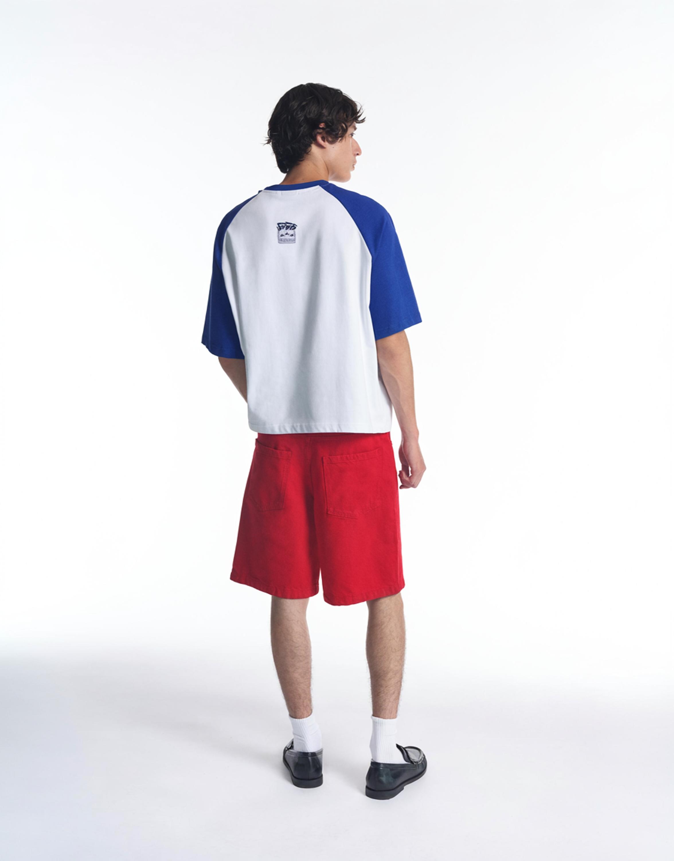 Baggy denim Bermuda shorts — Red