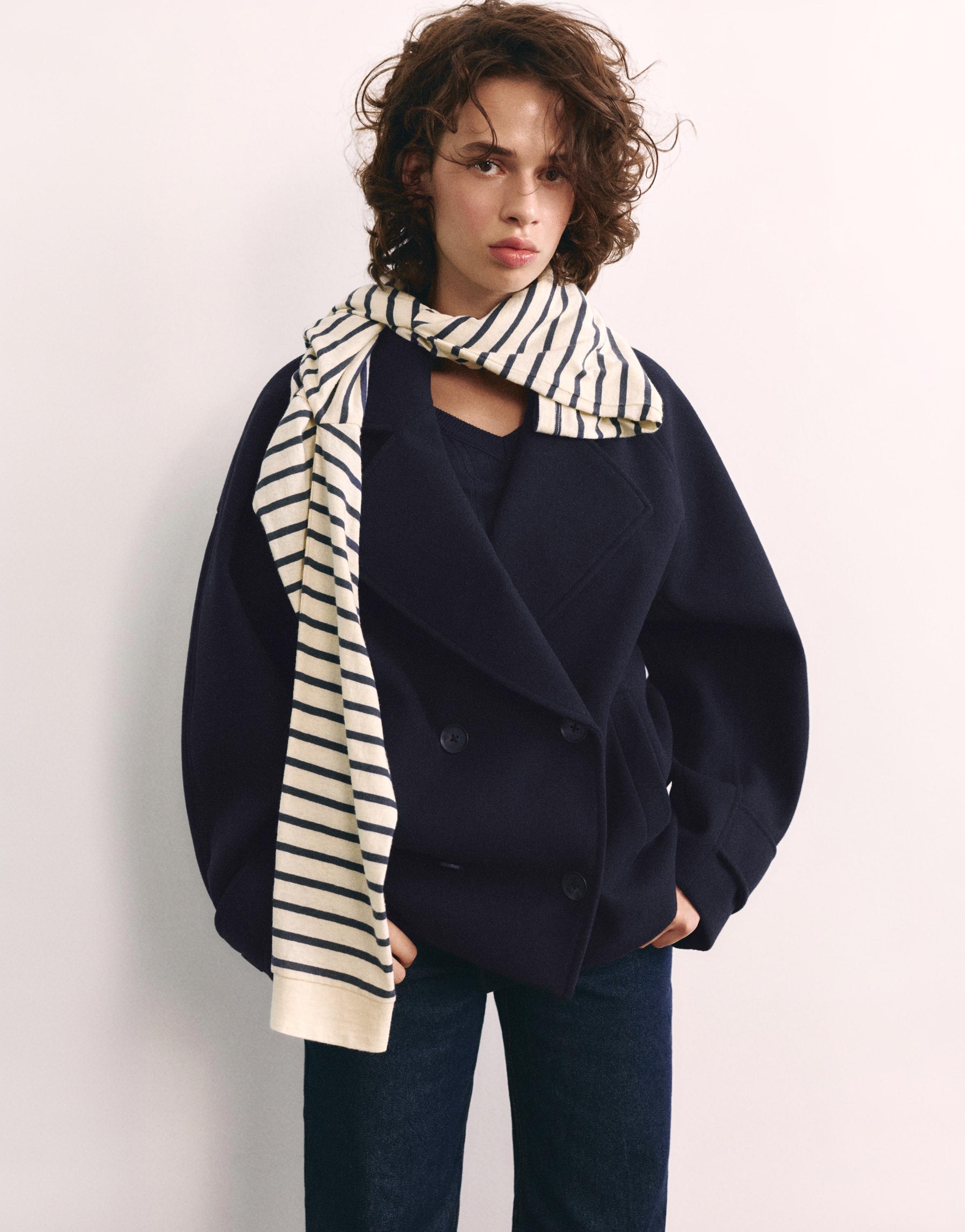 Short felt texture coat — Navy