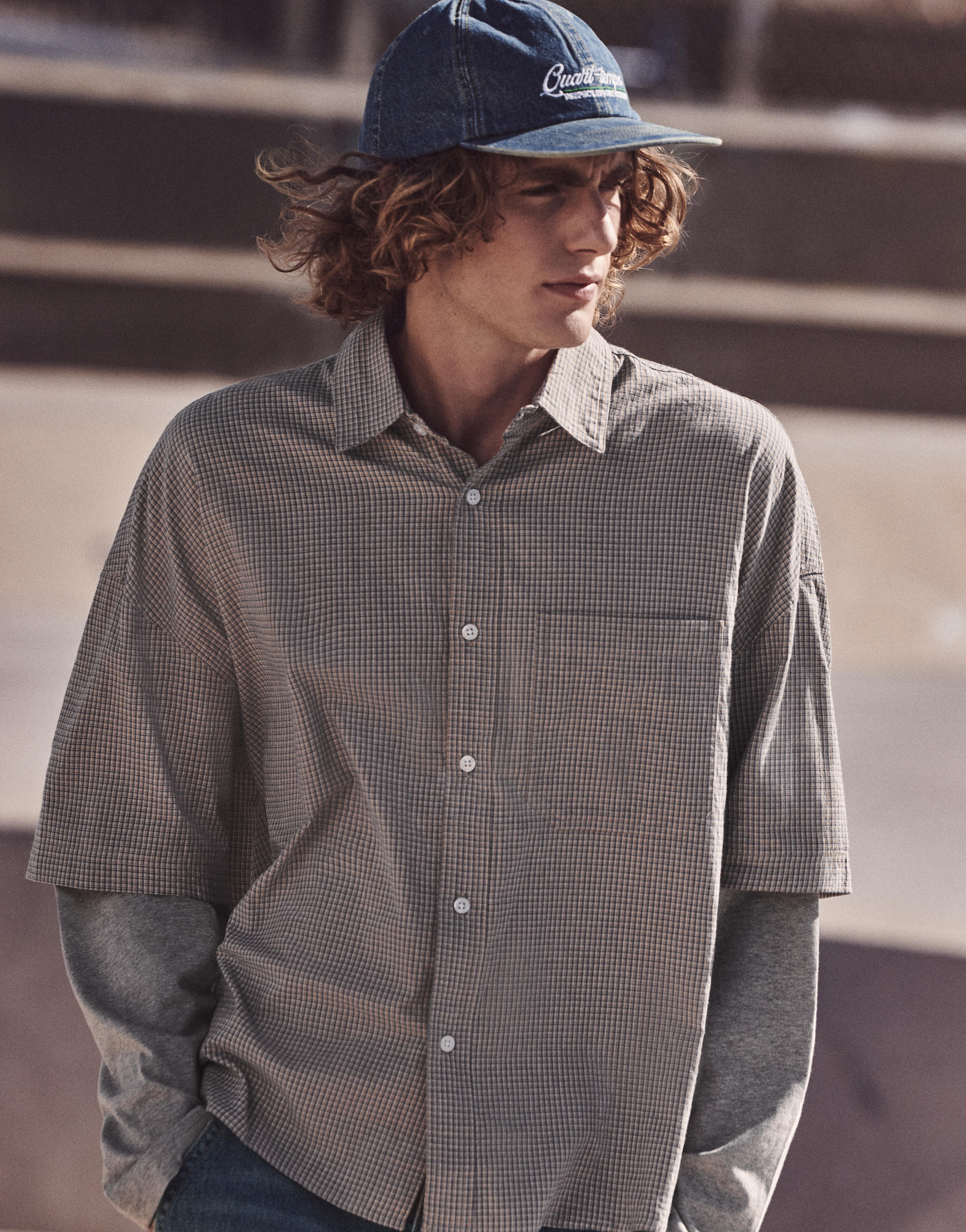 Double sleeve check shirt — Sand/Blue