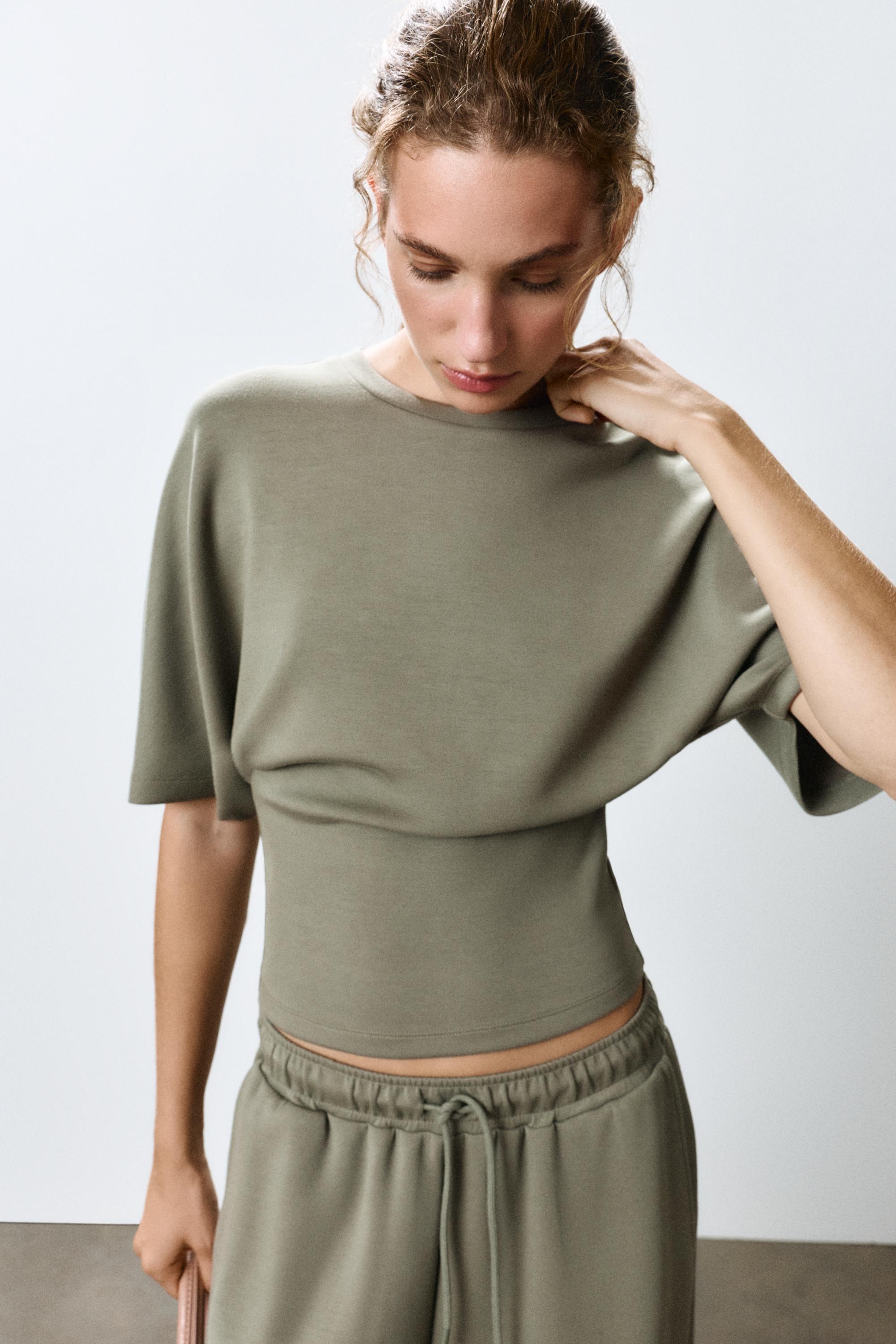 Modal batwing sleeve T-shirt — Khaki