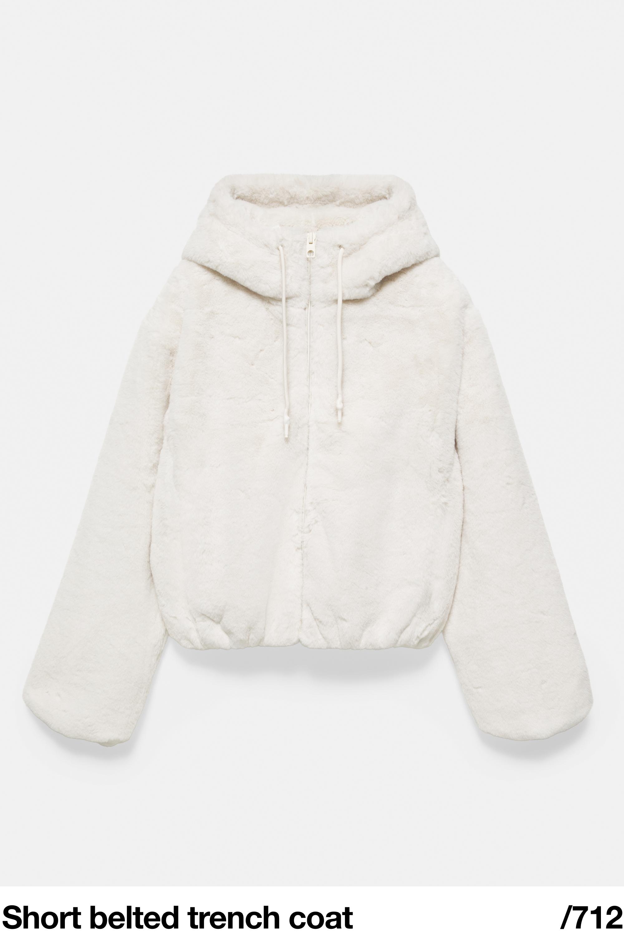 Hooded faux fur jacket — Ecru