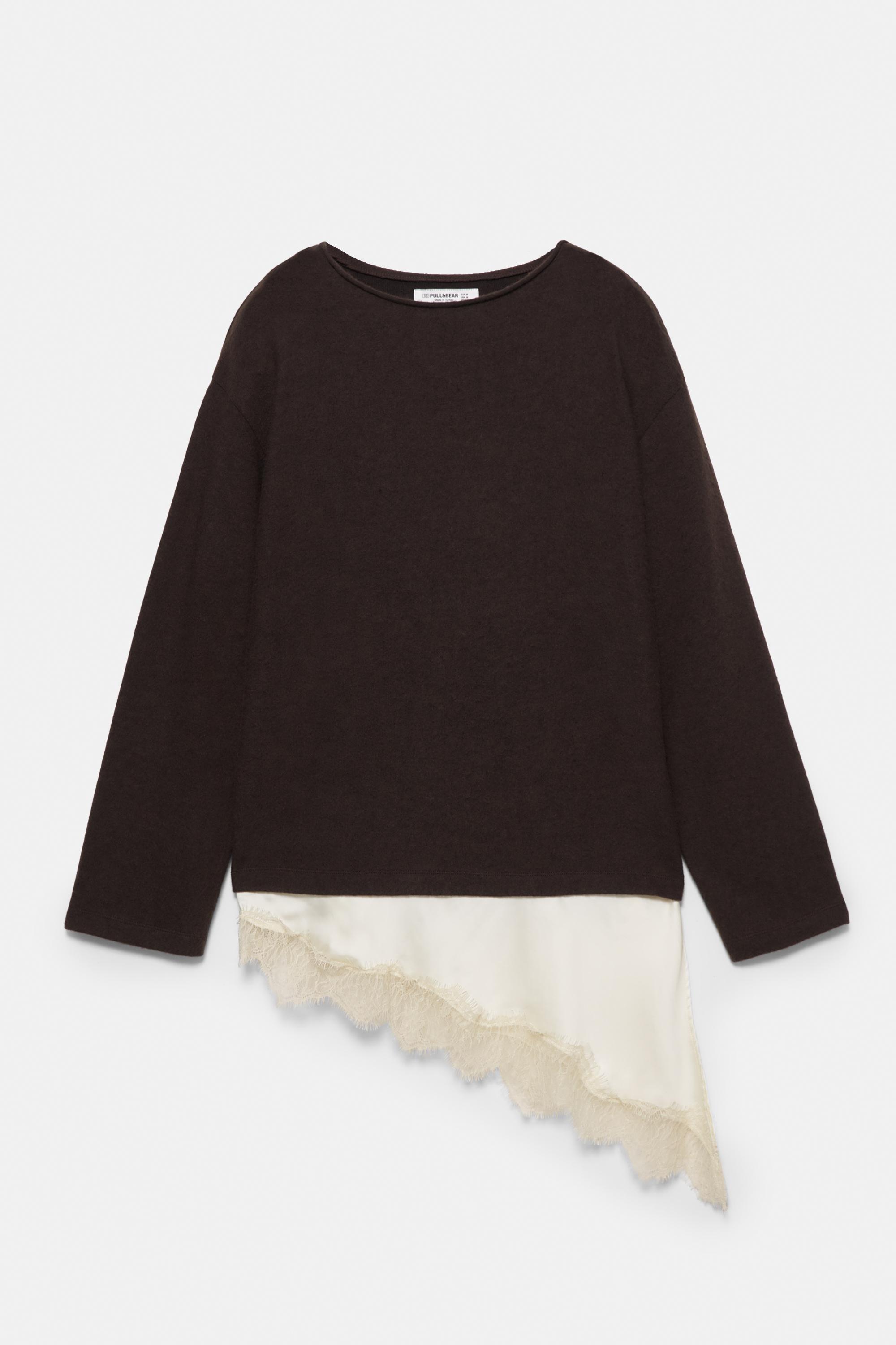 Fine lace combined jumper — Brown