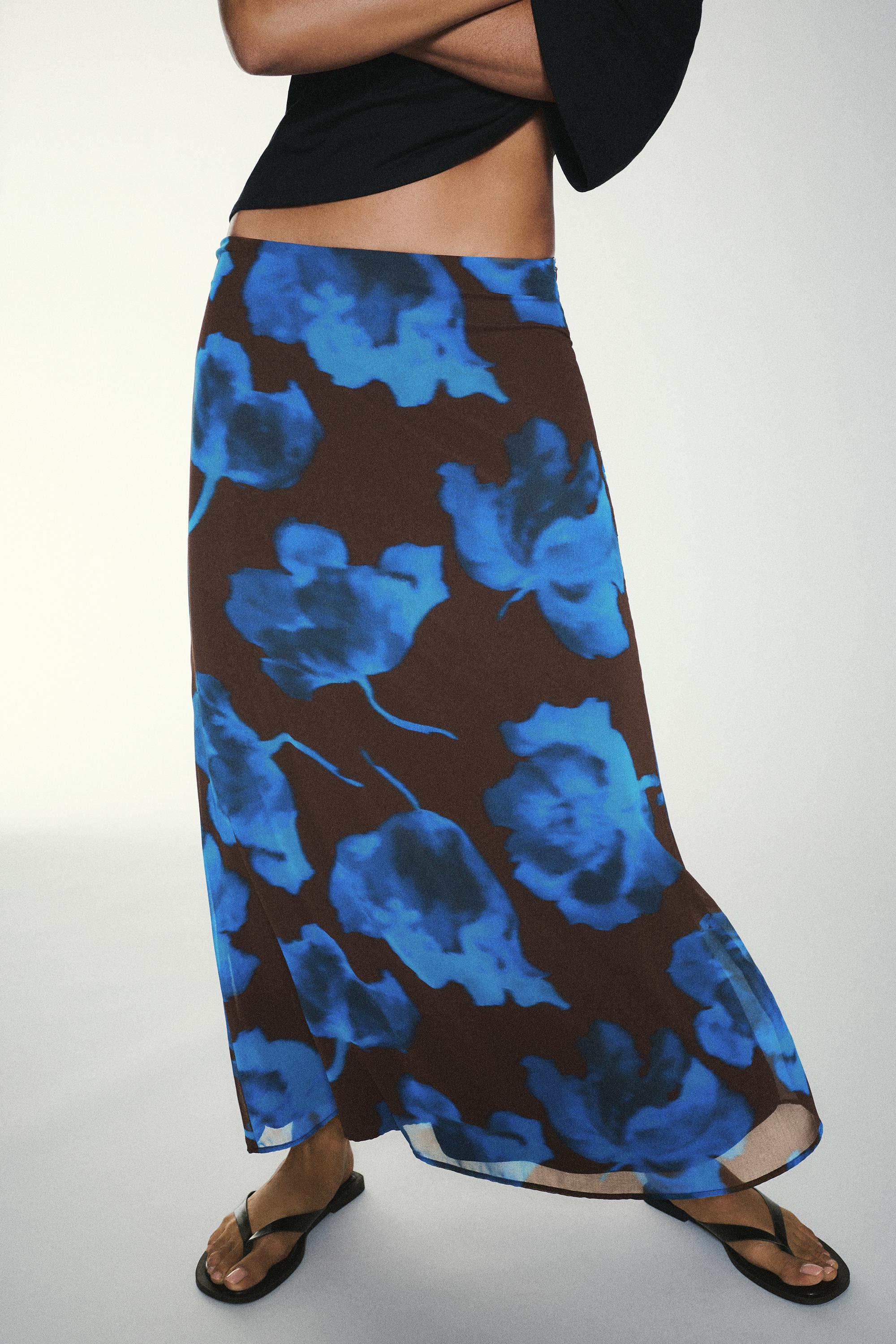 Floral midi skirt — Brown/Blue