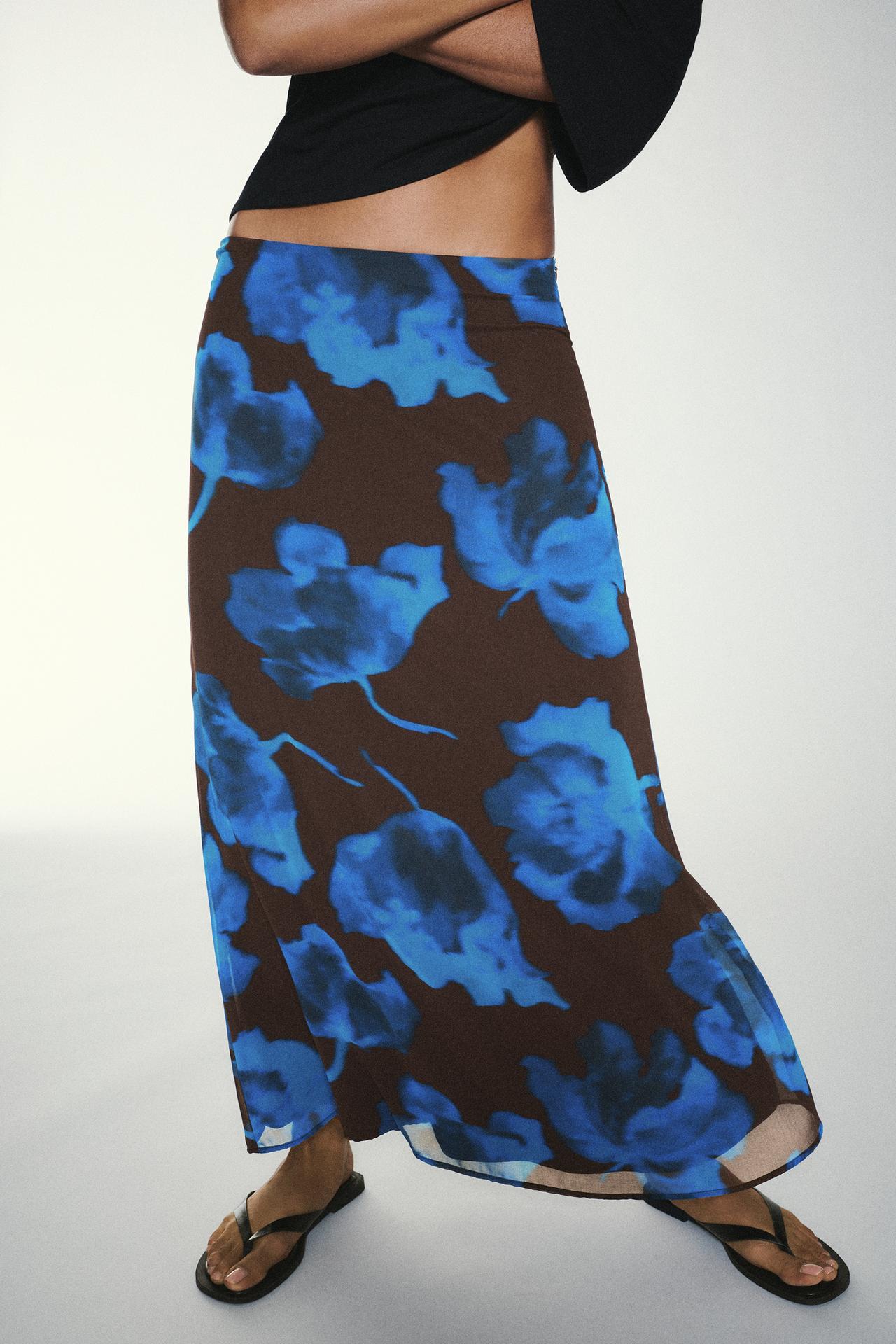 Floral midi skirt — Brown/Blue