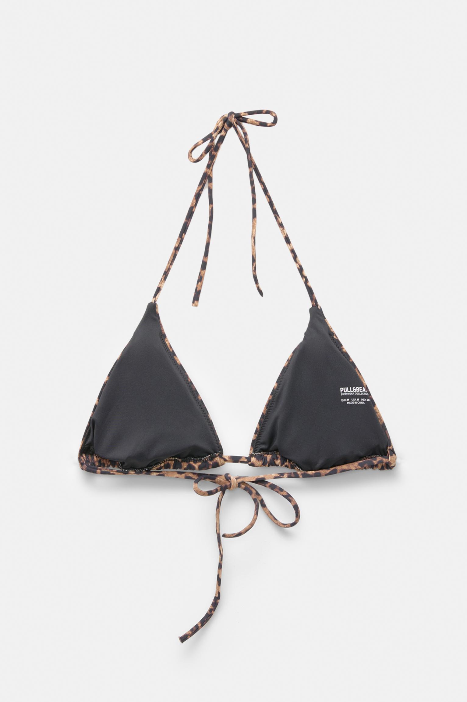 Leopard print triangle bikini top — Black