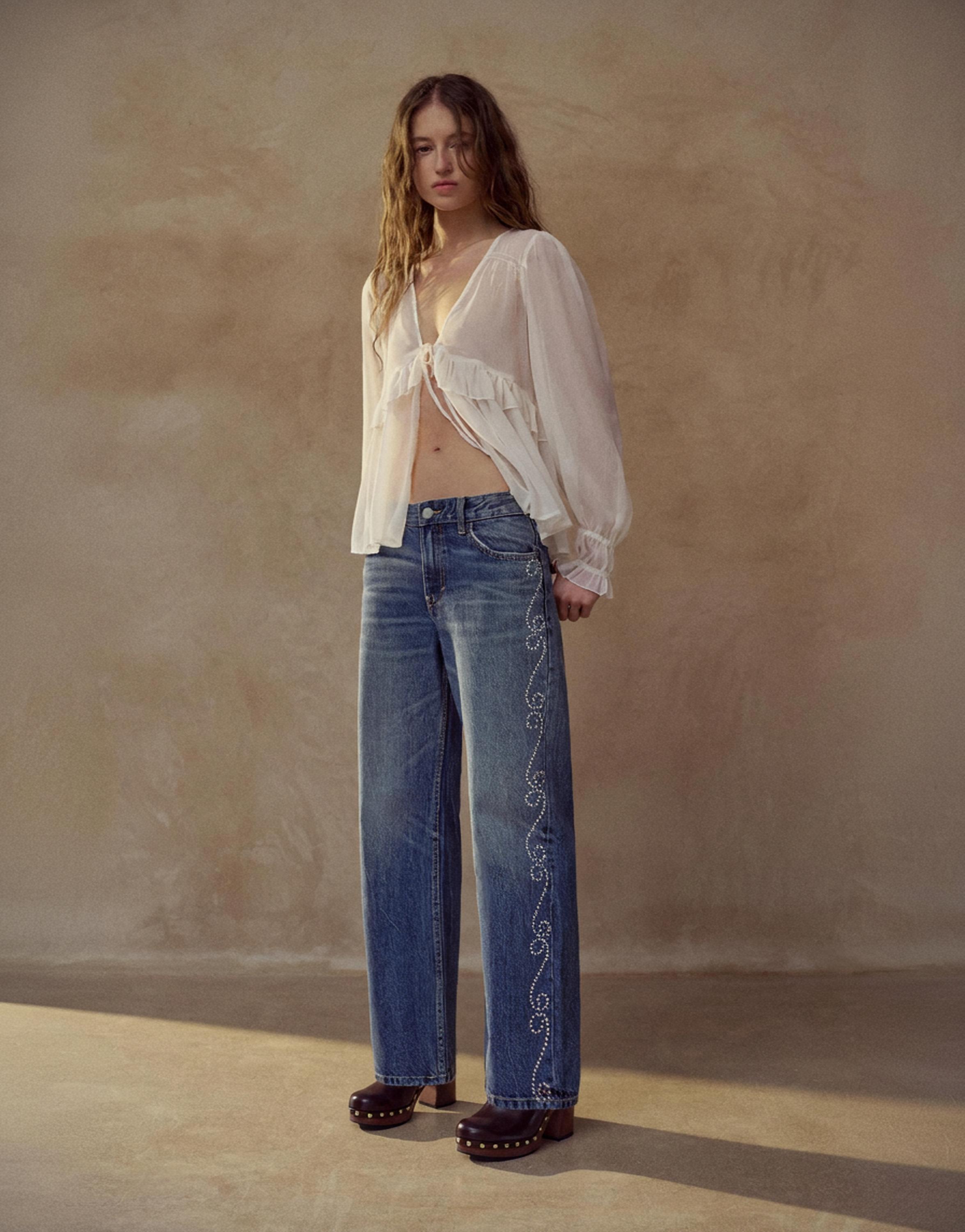 Sheer blouse with ruffle — Ice