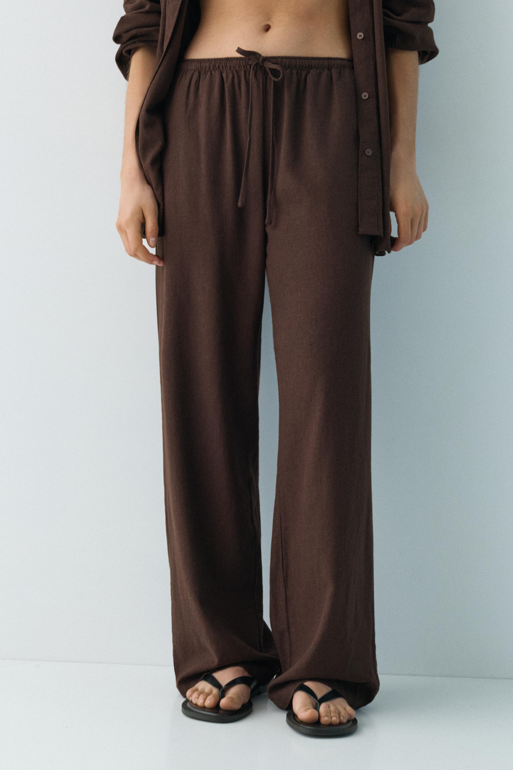 Flowy trousers with linen — Brown