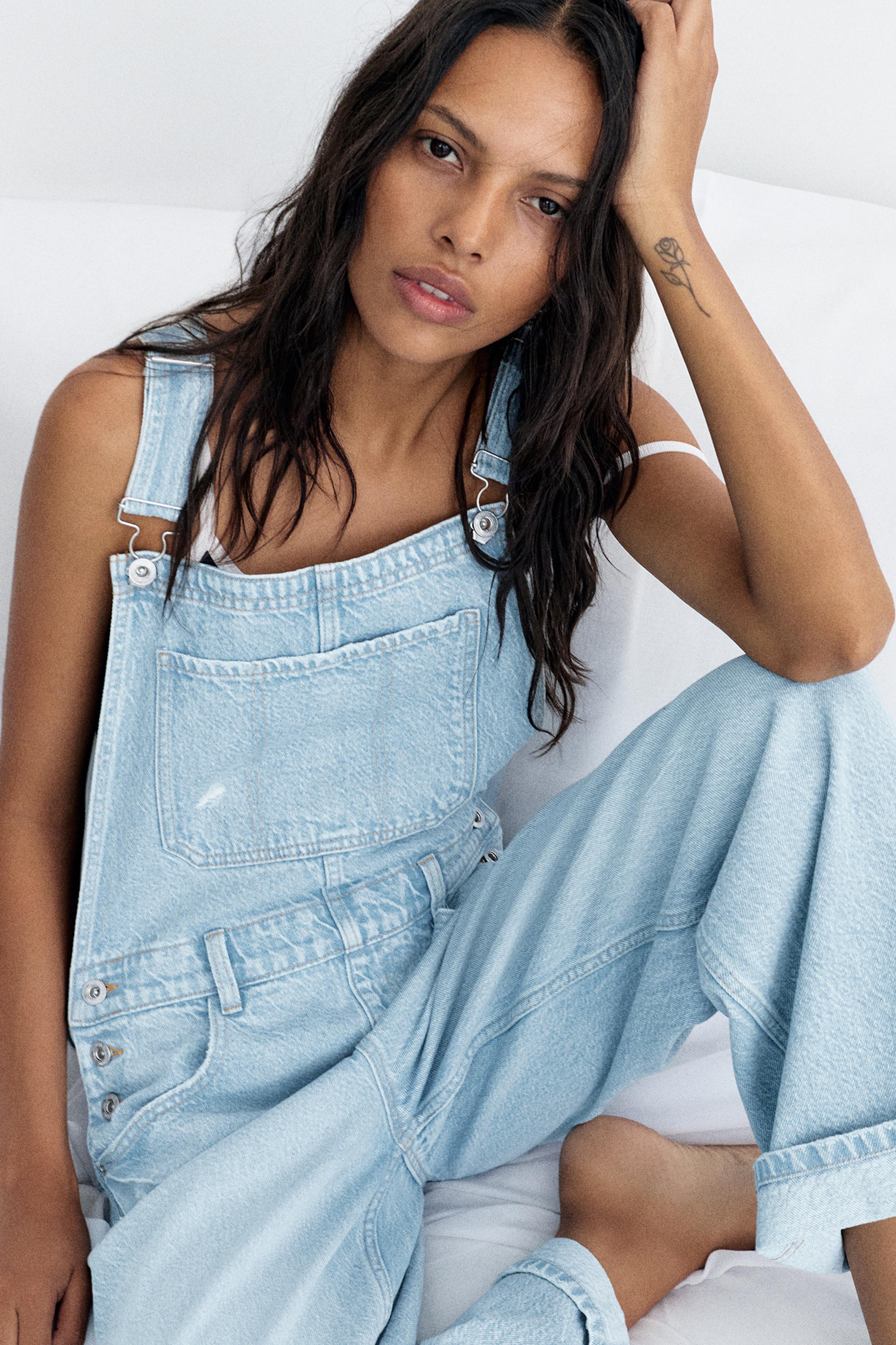 Long denim dungarees — Pale blue