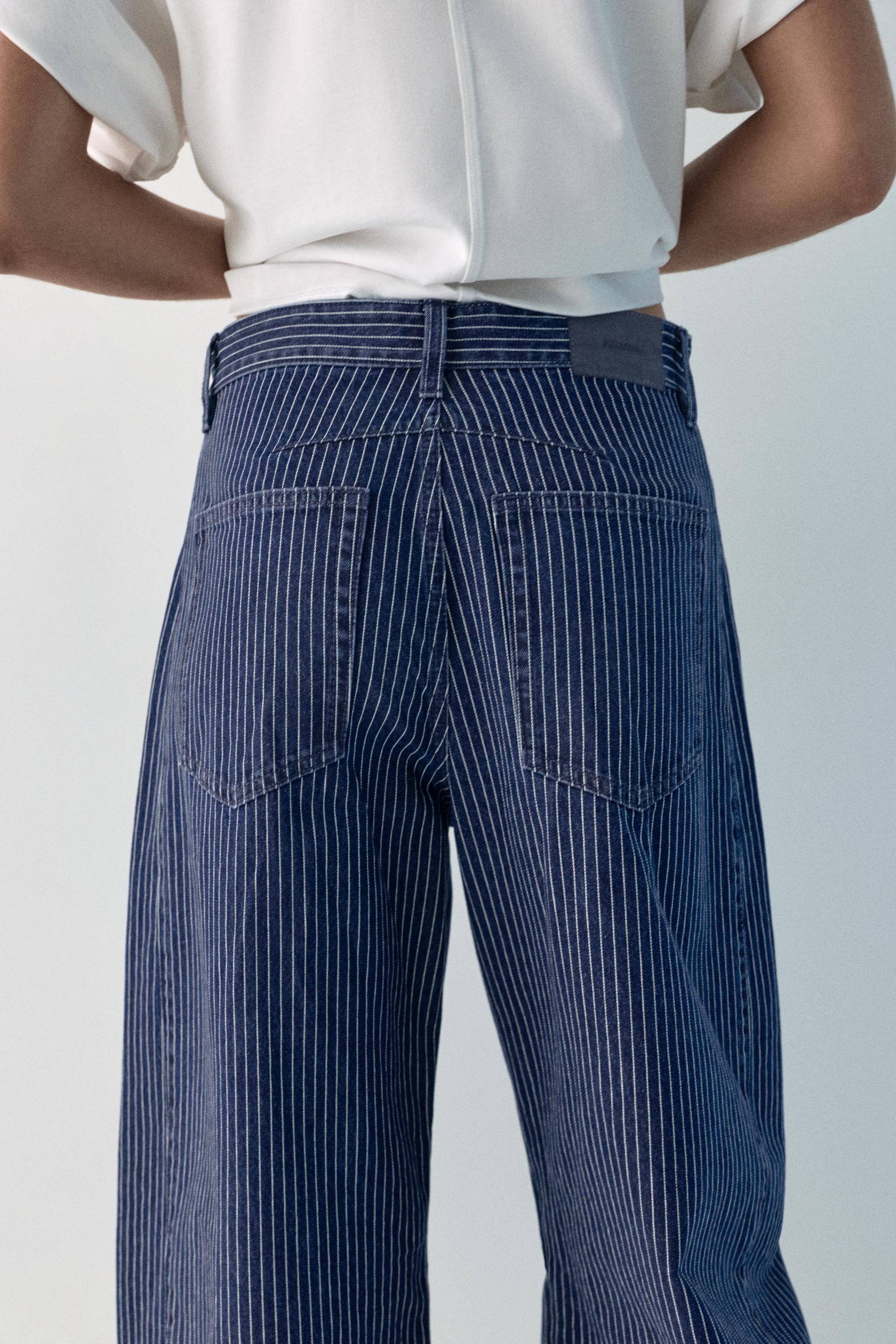 Striped balloon jeans with seams — Medium blue