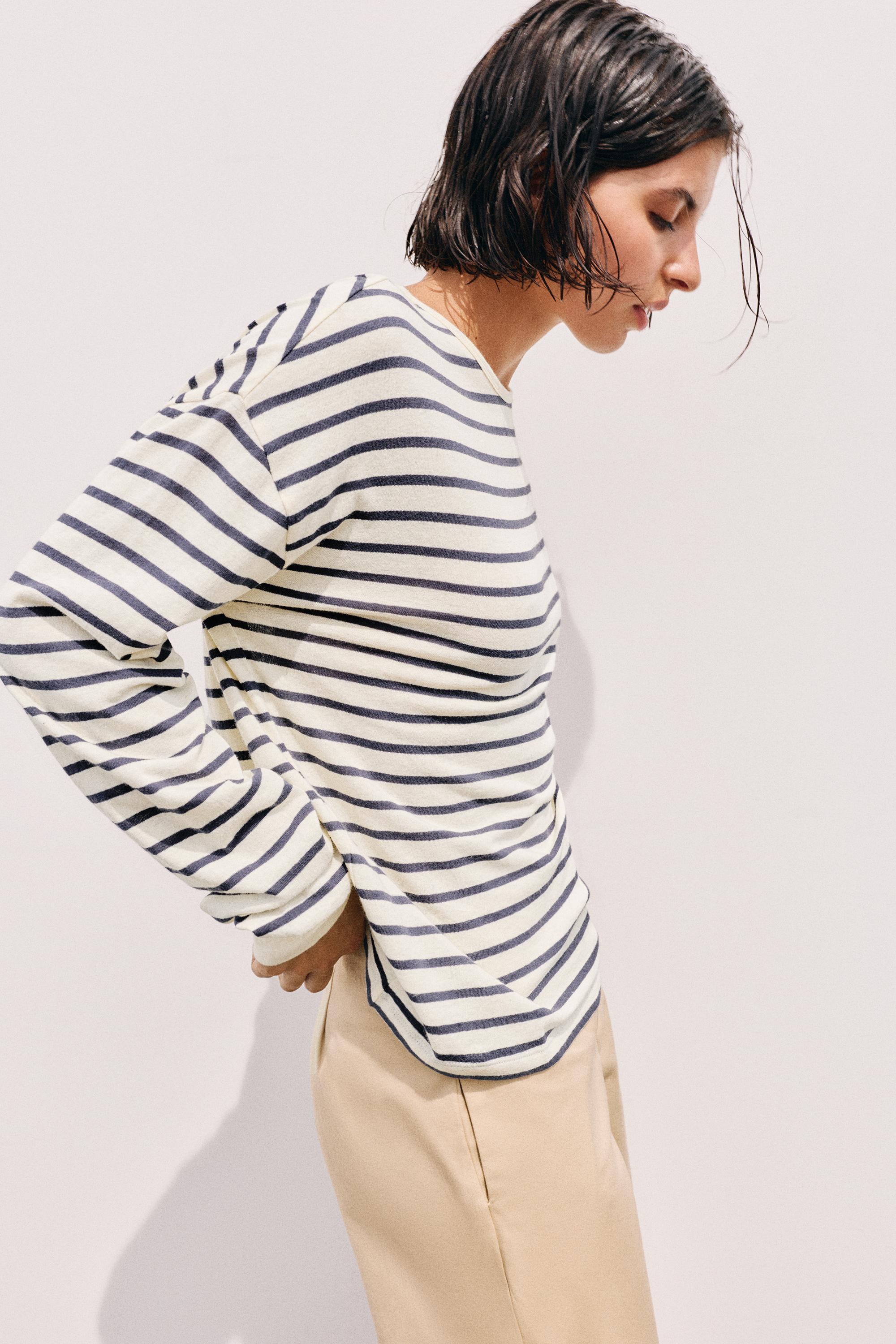 Oversize long sleeve striped T-shirt — Vanilla