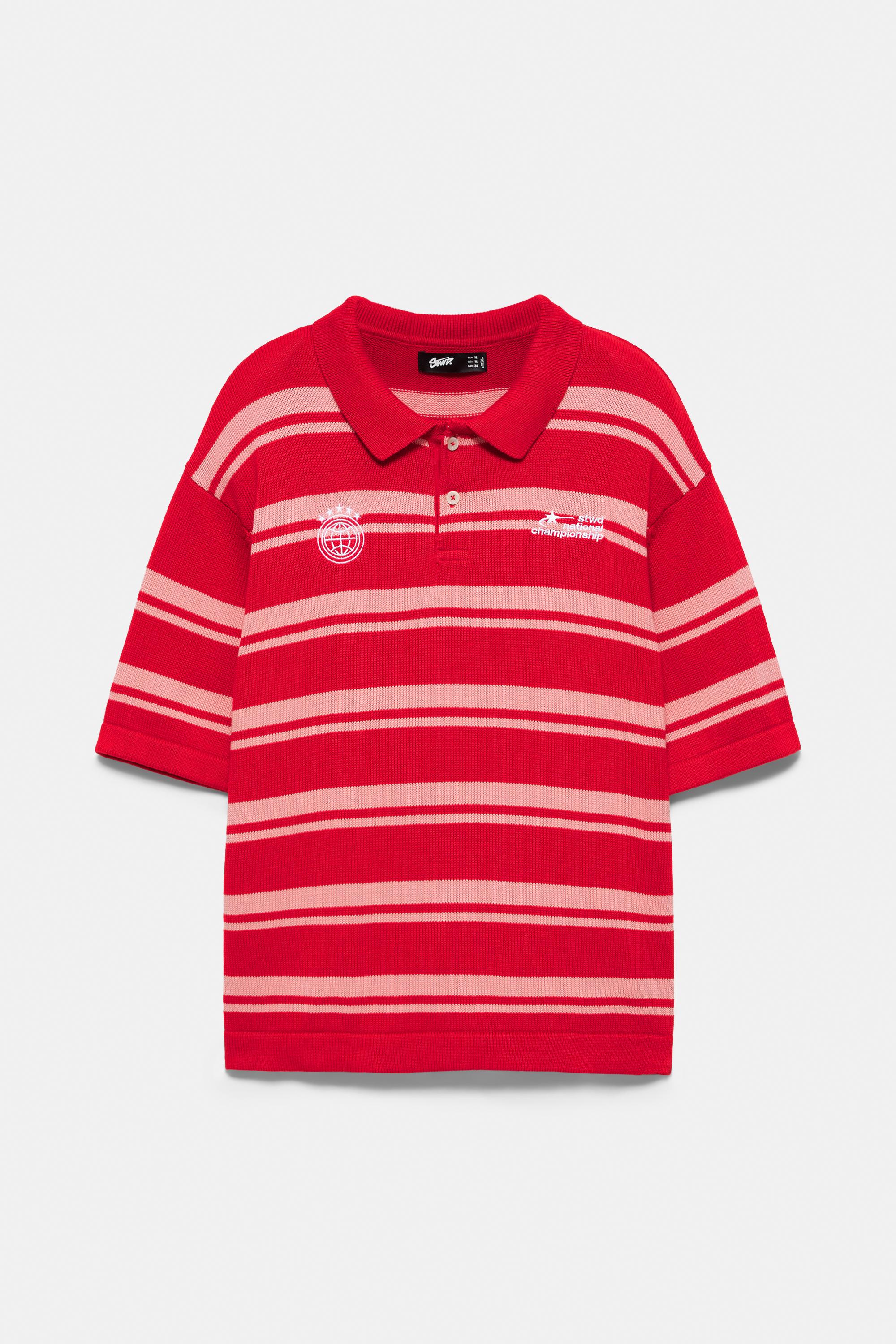 STWD striped knit polo shirt — Red