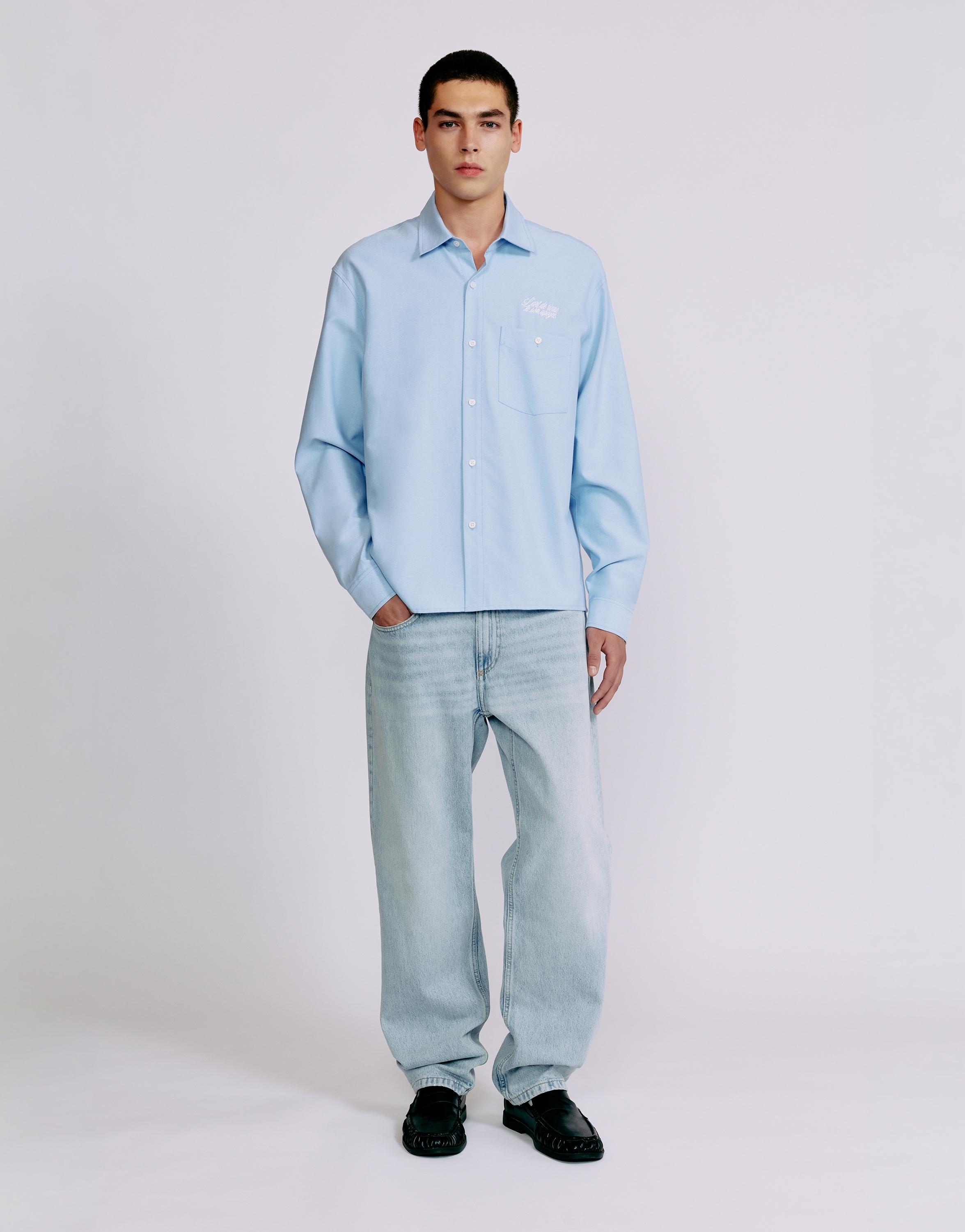 Embroidered long sleeve shirt — Pale blue