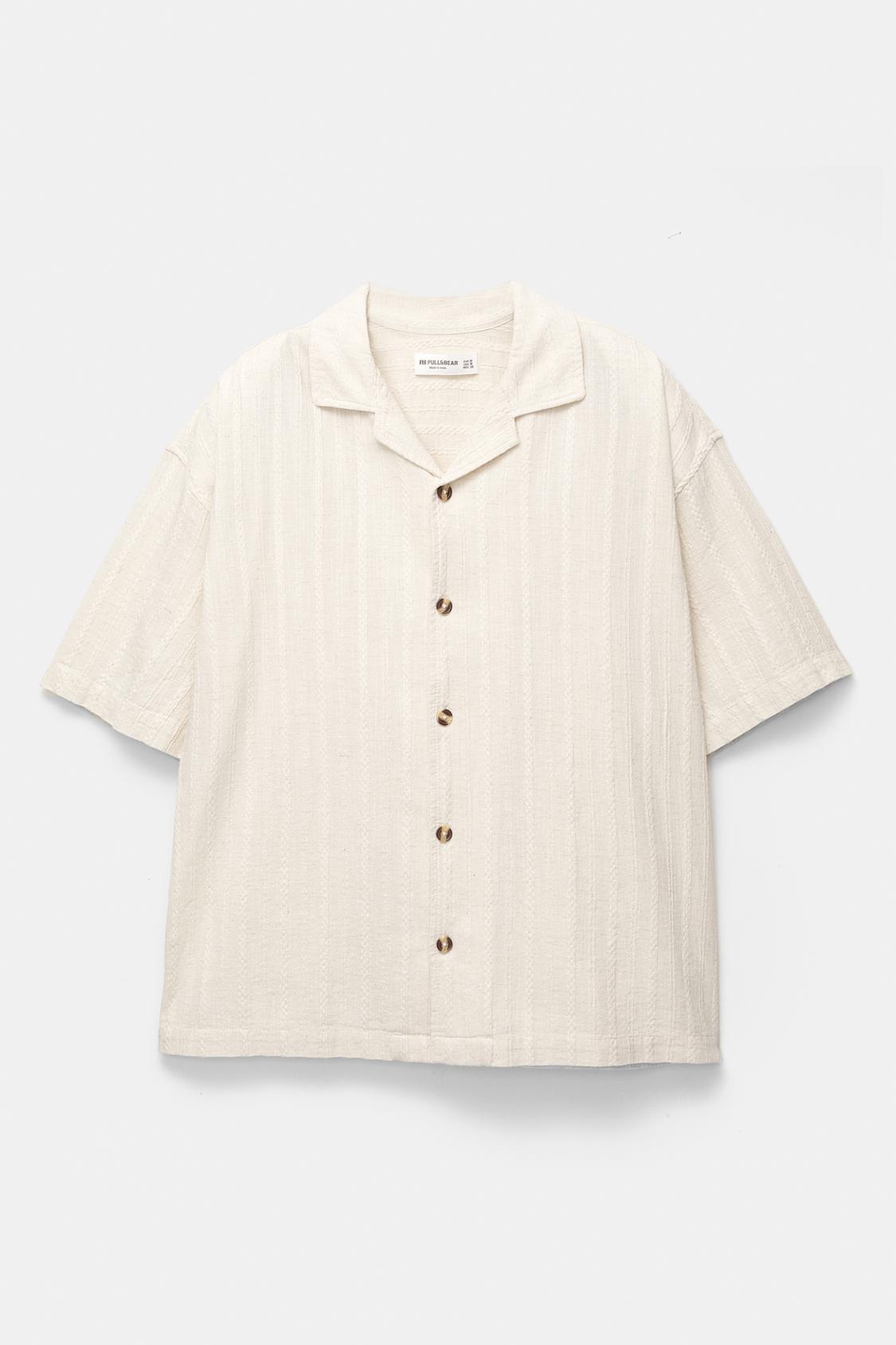 Camisas Estampadas Camisa Lino Pull And Bear Camisa Boxy 100% Lino