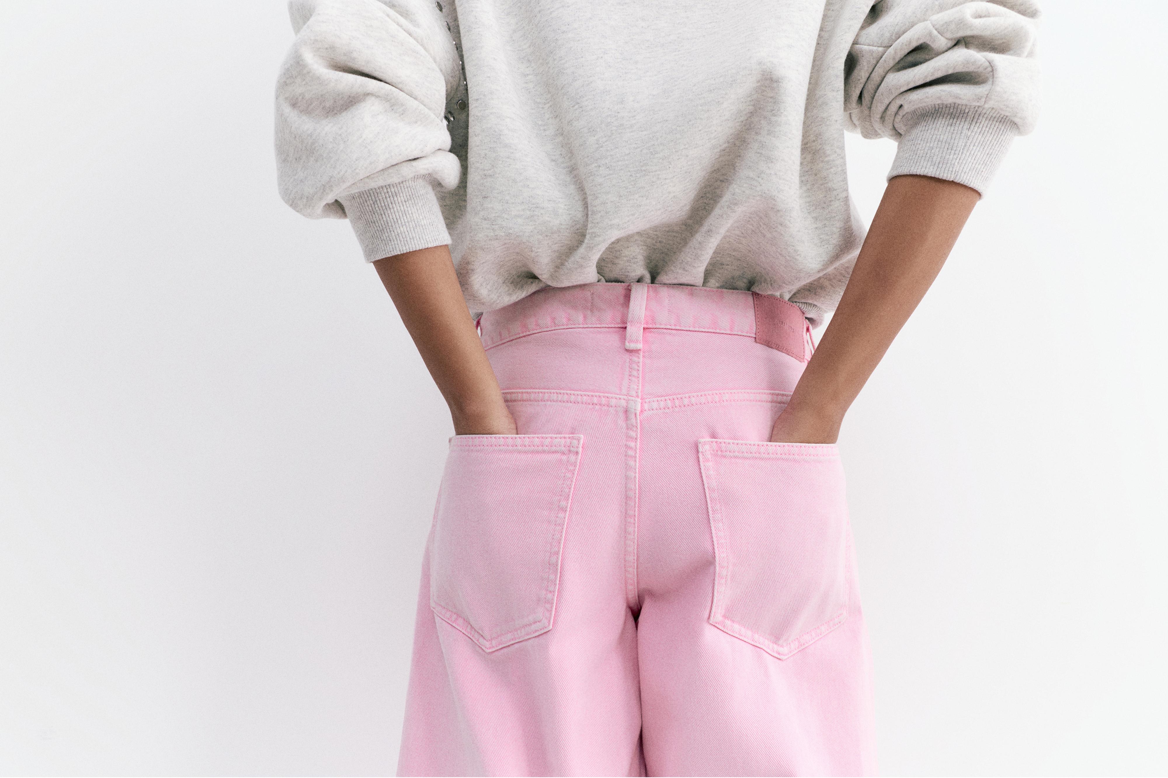 Pink low-rise barrel jeans — Pink