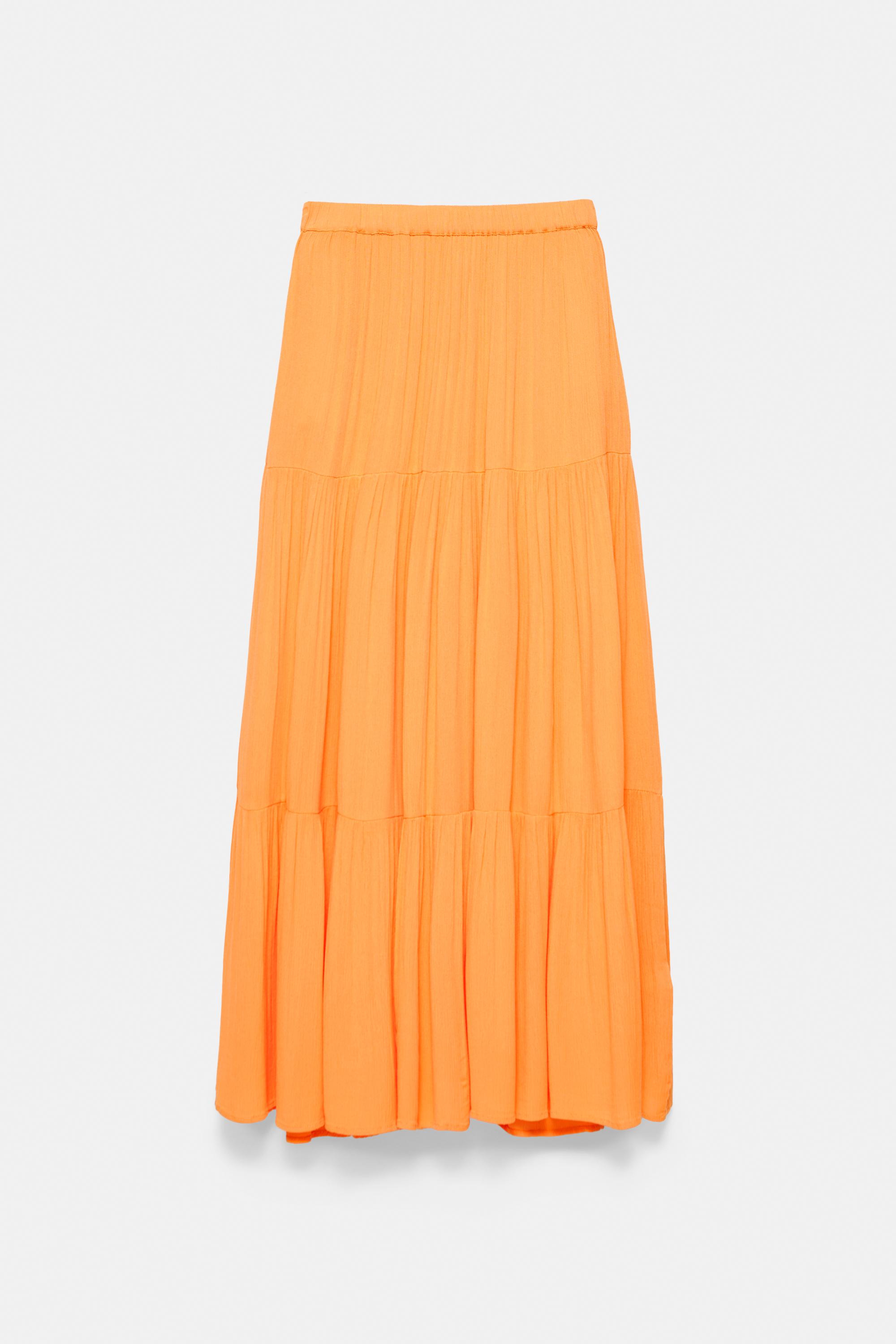 Flowy paneled midi skirt — Orange